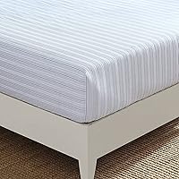 Nautica Queen Fitted Sheet Beaux Stripe Blue - 100% Cotton Percale, Deep Pocket up to 18", Crisp Cool Bedding