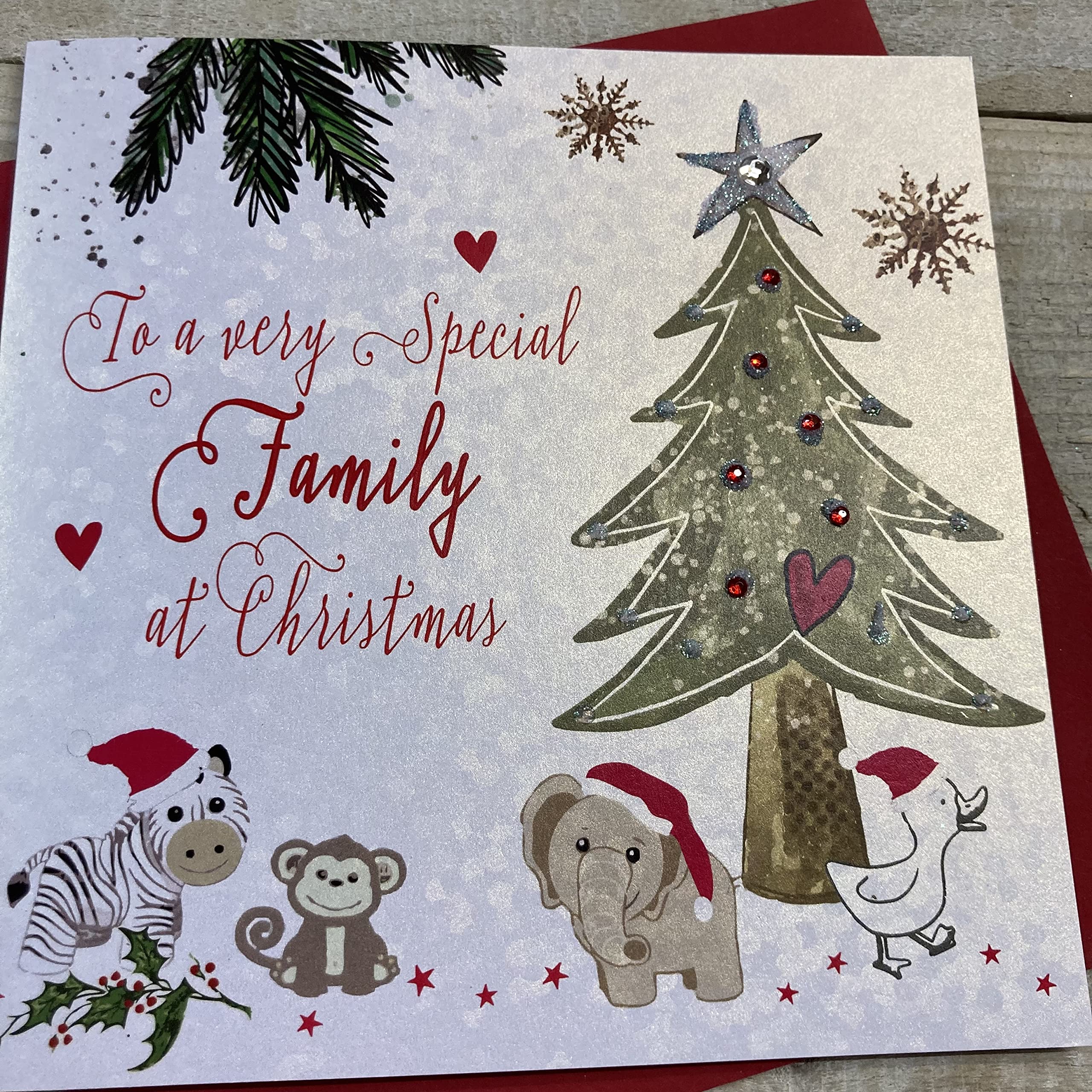 White Cotton Cards Weihnachtskarte Special Friends Handgefertigt – 16x16 Cm, Mit Schmucksteinen, Inkl. Umschlag