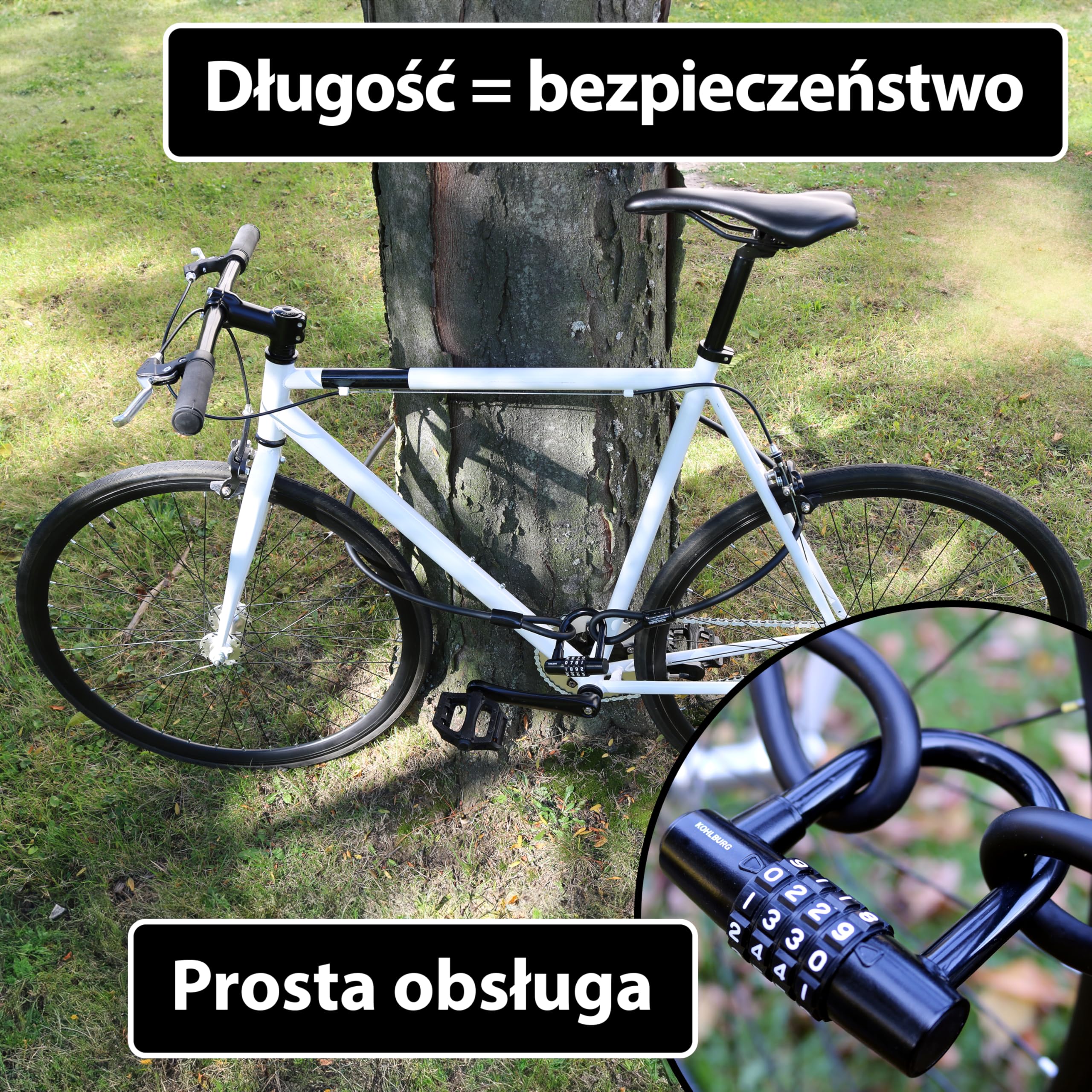 KOHLBURG zamek szyfrowy 200 cm | Linka stalowa z kodem do roweru 2 metry, kabel mebli ogrodowych i sprzętu 2 m