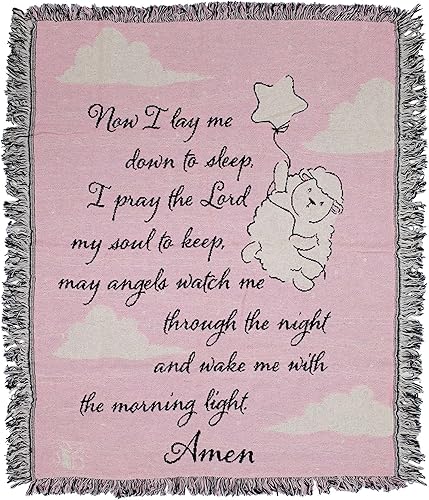 Miniatura 1 de Dicksons Now I Lay Me Down to Sleep - Manta de algodón con flecos, color rosa, 38 x 48 pulgadas
