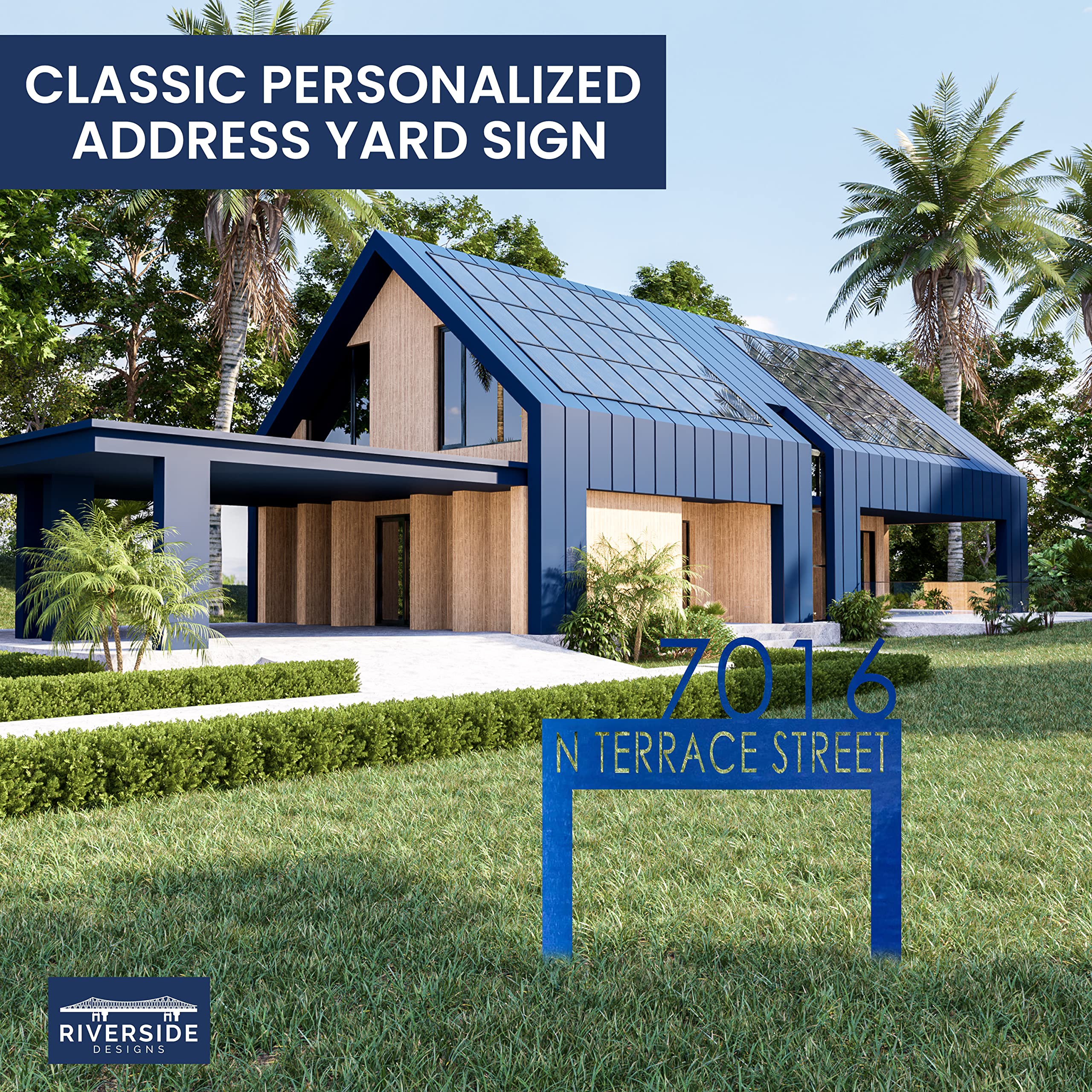 Riverside Designs Classic Personalized Address Yard Sign - Weather Resistant Sign with Stakes - Made in USA (17