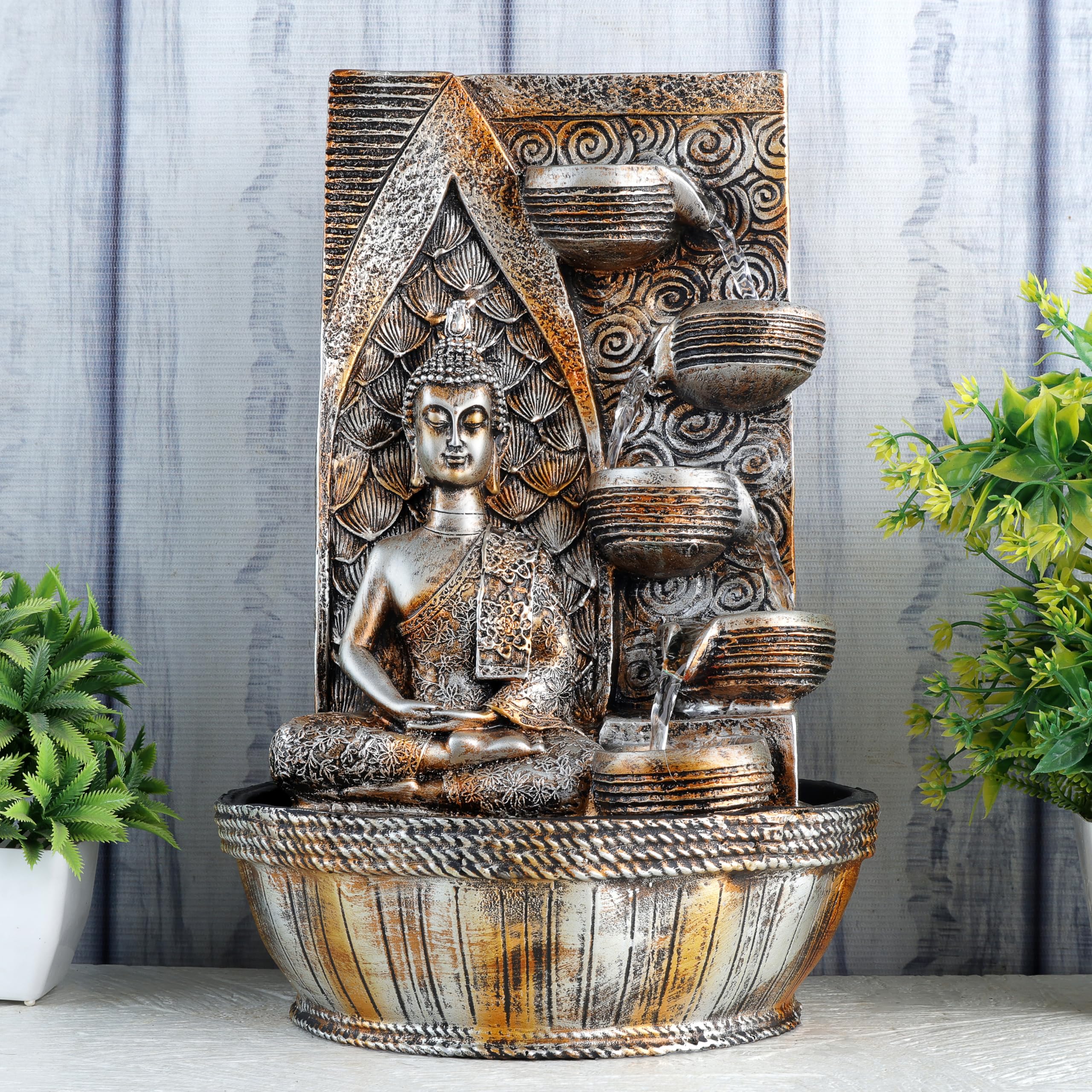 Global Grabbers Polyresin Table Top Indoor Outdoor Water Fall Fountain with LED Lights Home Decor Decoration Gift Gifting Items-A_ORG-B4-image-24