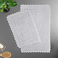 Vista 26 de TreeWool - Alfombras de baño con borde de ganchillo reversible en algodón de felpa (paquete de 2)