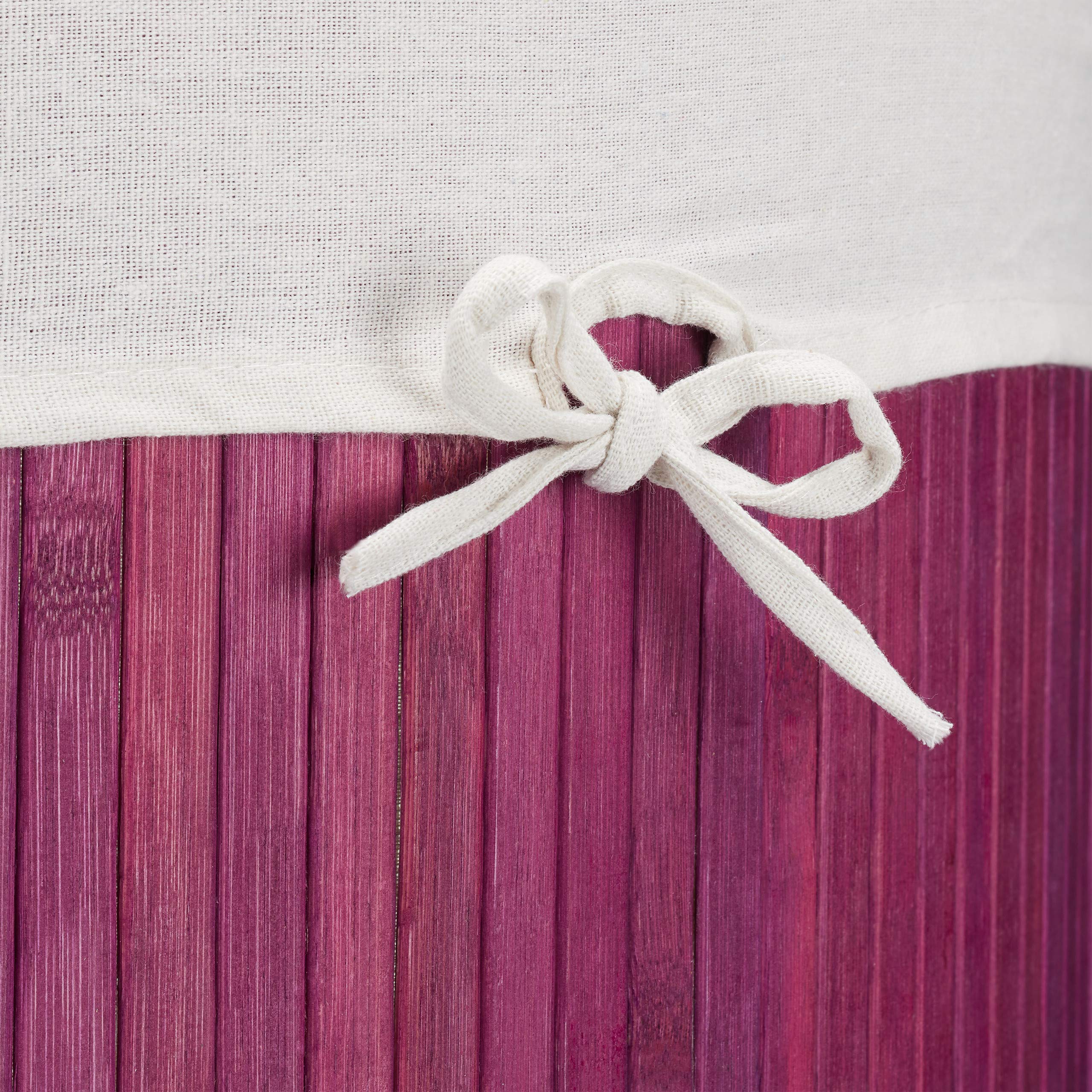 Relaxdays Eckwäschekorb Bambus, Faltbare Wäschebox 60 l, platzsparend, Wäschesack Baumwolle, 65 x 49,5 x 37 cm, violett