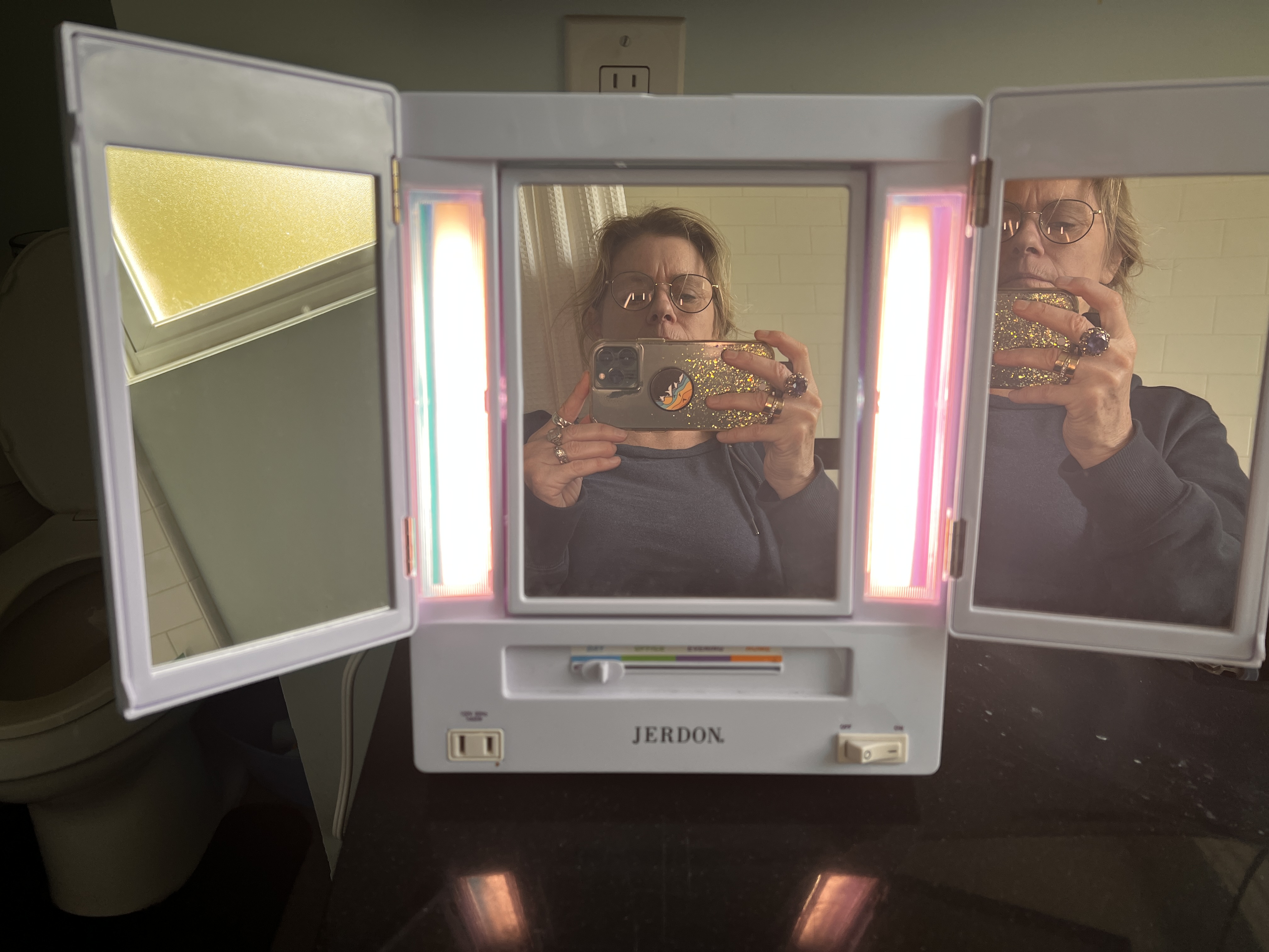 Watch Jerdon Tri-Fold Two-Sided Makeup Mirror with Lights on