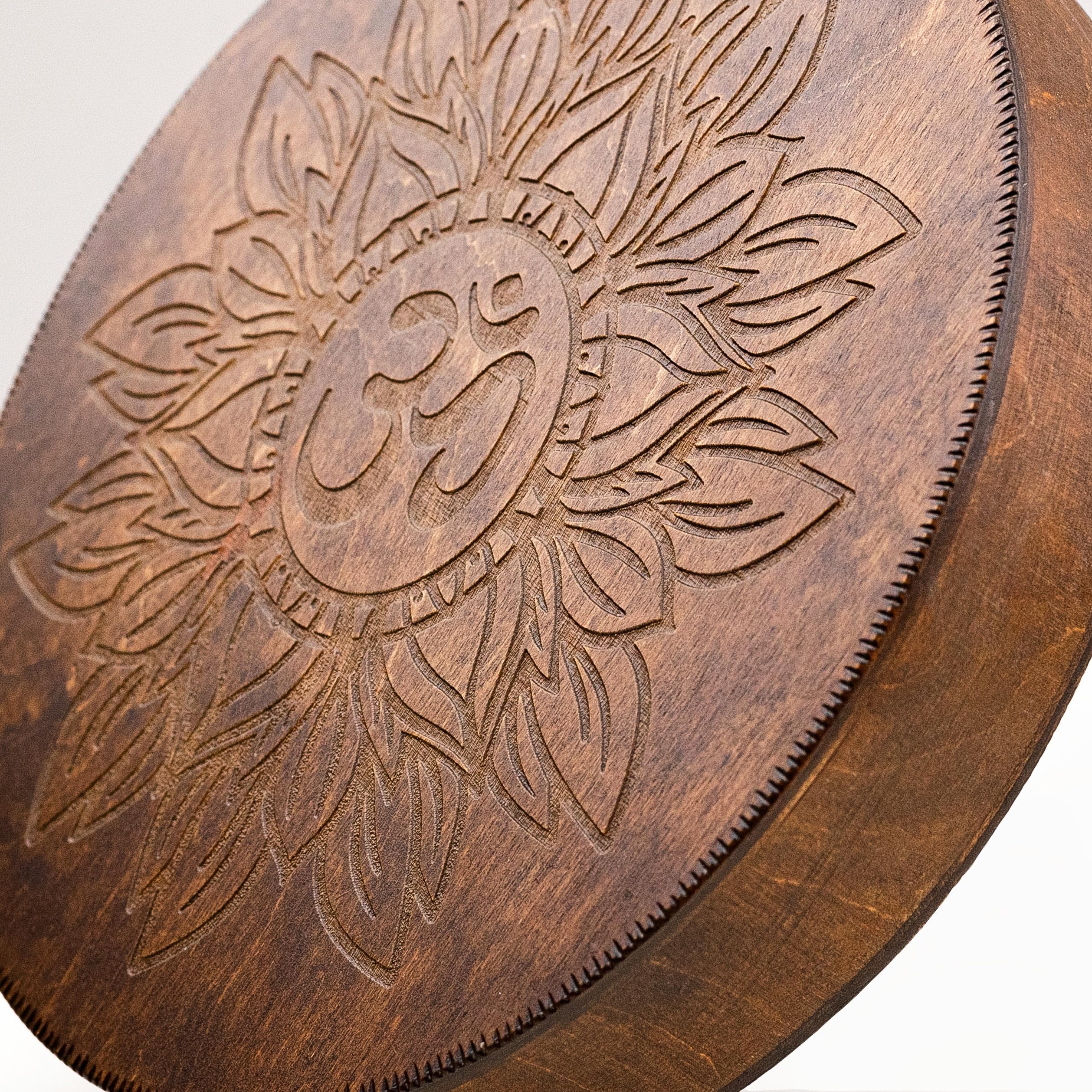 Rain-Fall Disc 8,6 Zoll Ozeantrommel aus Holz, sanfter Regengeräusch für Klangbad, Meditation & Klangheilung, Blume des Lebens & AUM Design