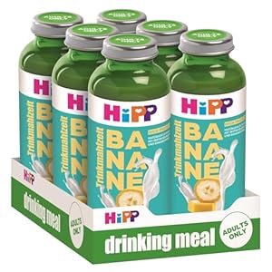 HiPP Trinkmahlzeit Banane, 6 x 330 ml, vollwertige Zwischenmahlzeit, mit bester Heumilch, echtem Bananenpüree, 23 Vitaminen & Mineralstoffen, High Protein, glutenfrei