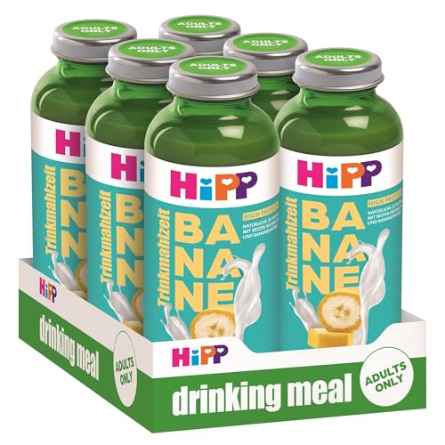 HiPP Trinkmahlzeit Banane, 6 x 330 ml, vollwertige Zwischenmahlzeit, mit bester Heumilch, echtem Bananenpüree, 23 Vitaminen & Mineralstoffen, High Protein, glutenfrei