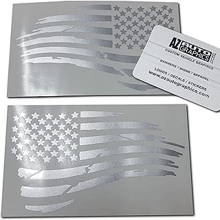 Az AutoGraphics Distressed USA American Flag Decal Die-Cut Grunge Subdued Tattered Military (Silver)