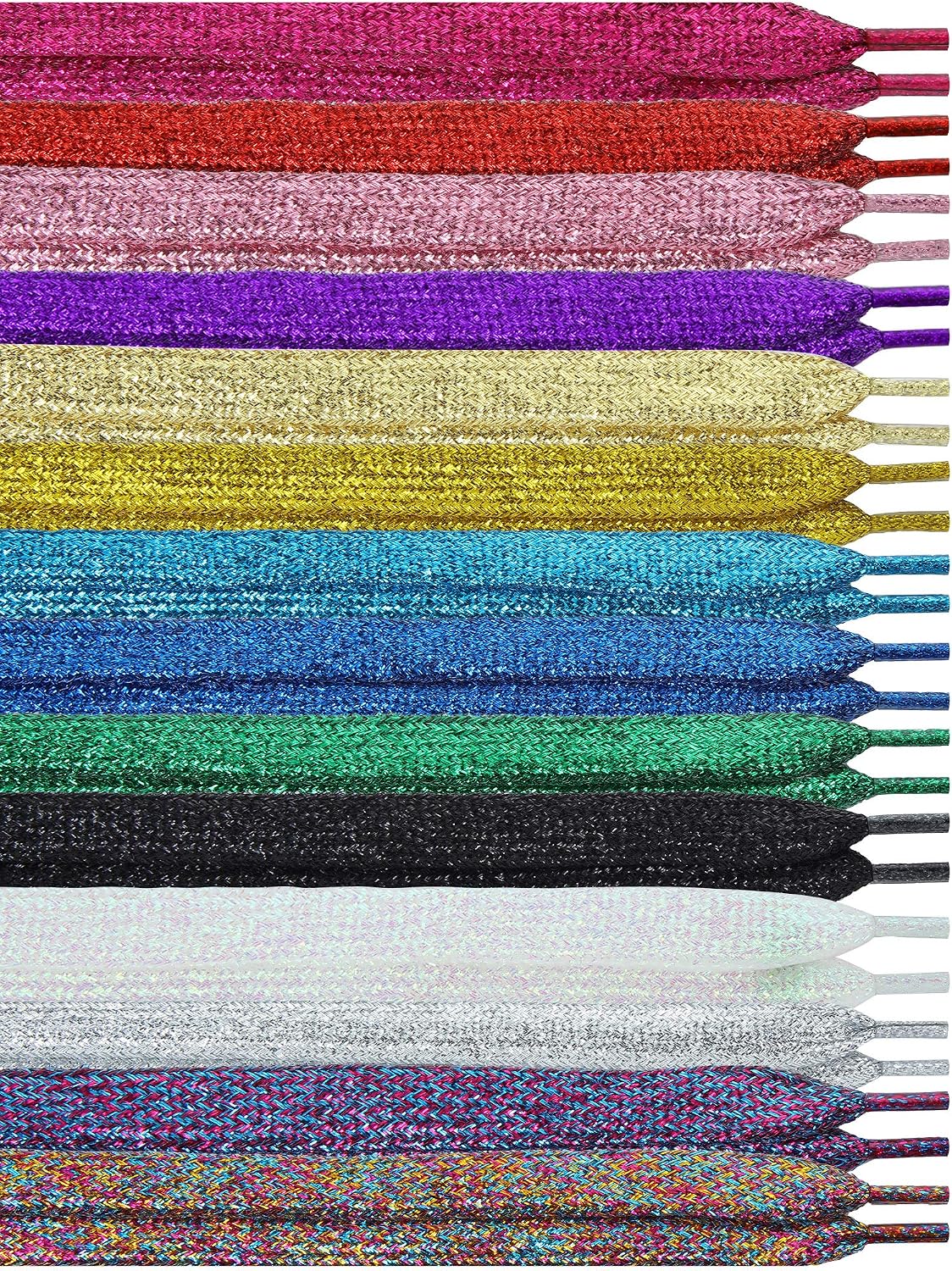 WILLBOND 16 Pairs Flat Glitter Shoelaces Colorful Sequin Shoelaces 42 Inch Shoe Laces for Sneakers Skate Shoes Sport Shoes Boots