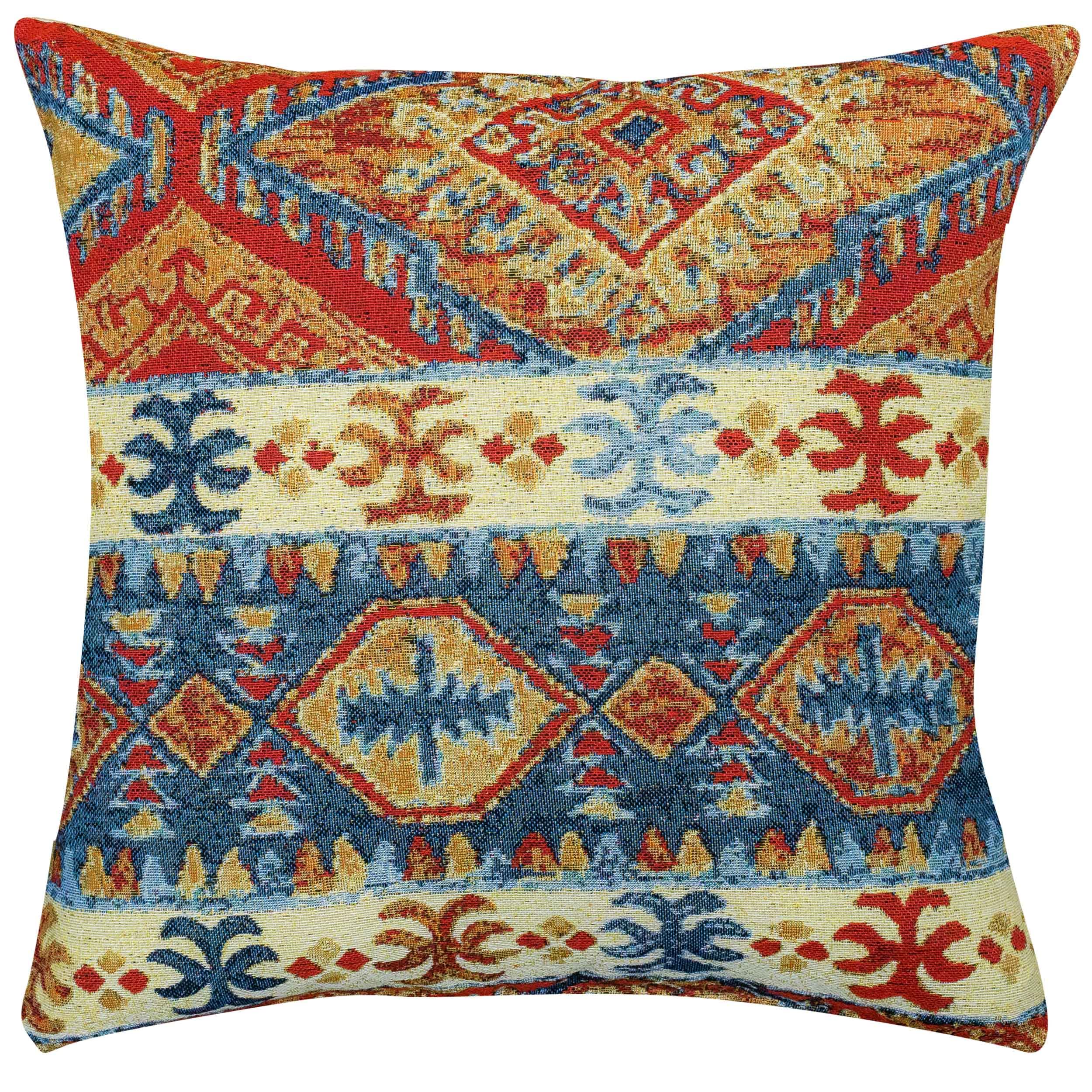 Linen Loft Multi Riad Tapestry Cushion Cover. Traditional Red, Blue And Coloured Horizontal Geometric Navajo Kilim Design. 17X17 Square Cushion Cover Only.