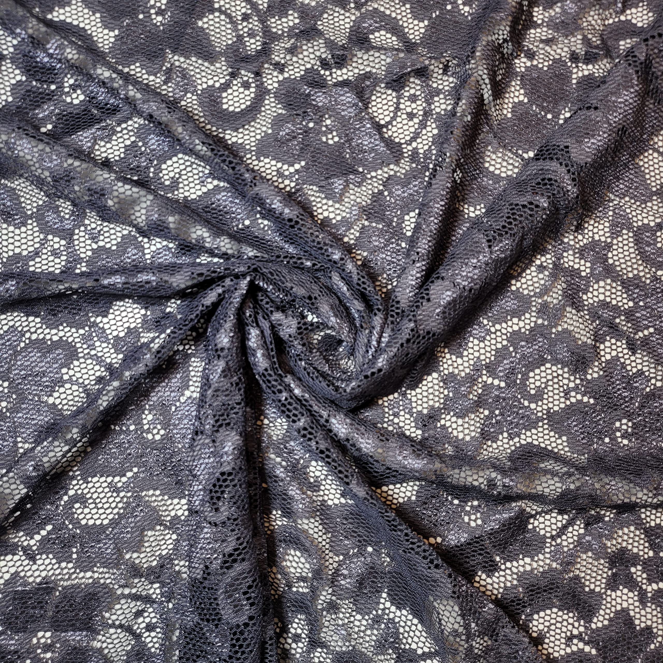 African Vintage Embroidery Bridal Nigerian French Embroidery Corded Budget Guipure Lace Mesh Net Fabric 54" Corded Budget Guipure Lace Mesh Net Fabric 54" (5 Meter, Grey Satin Floral) โ image 1
