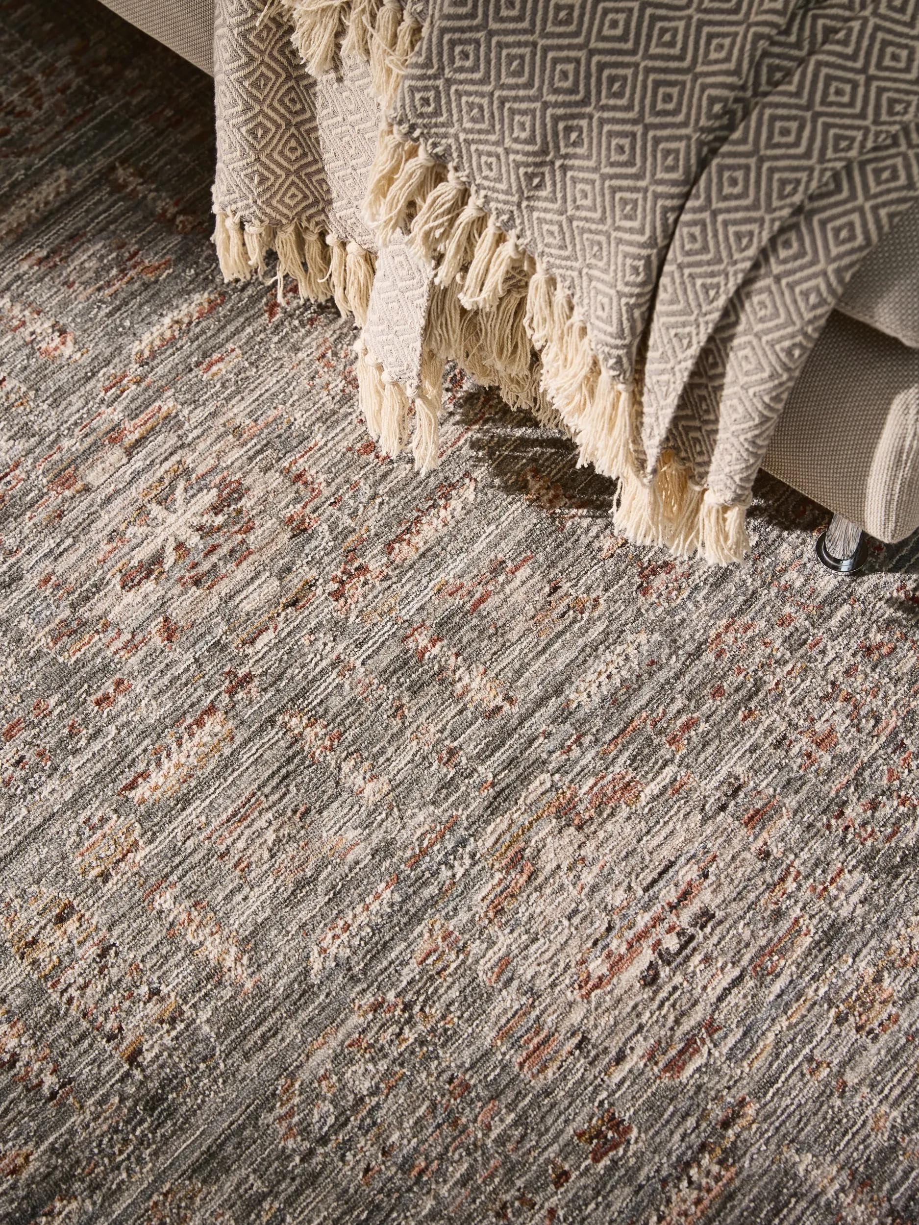benuta Nest Tapis Anwar - Gris/orange - 120 x 170 cm - Fibre synthétique - Rectangulaire & style : traditionnel, oriental - Facile d'entretien pour salon, chambre à coucher