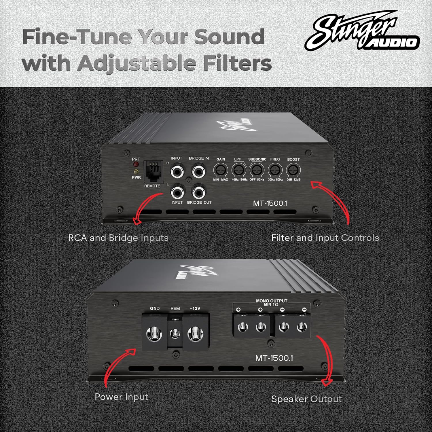 STINGER Audio MT15001 Ampvstupní a výstupní připojení lifieru