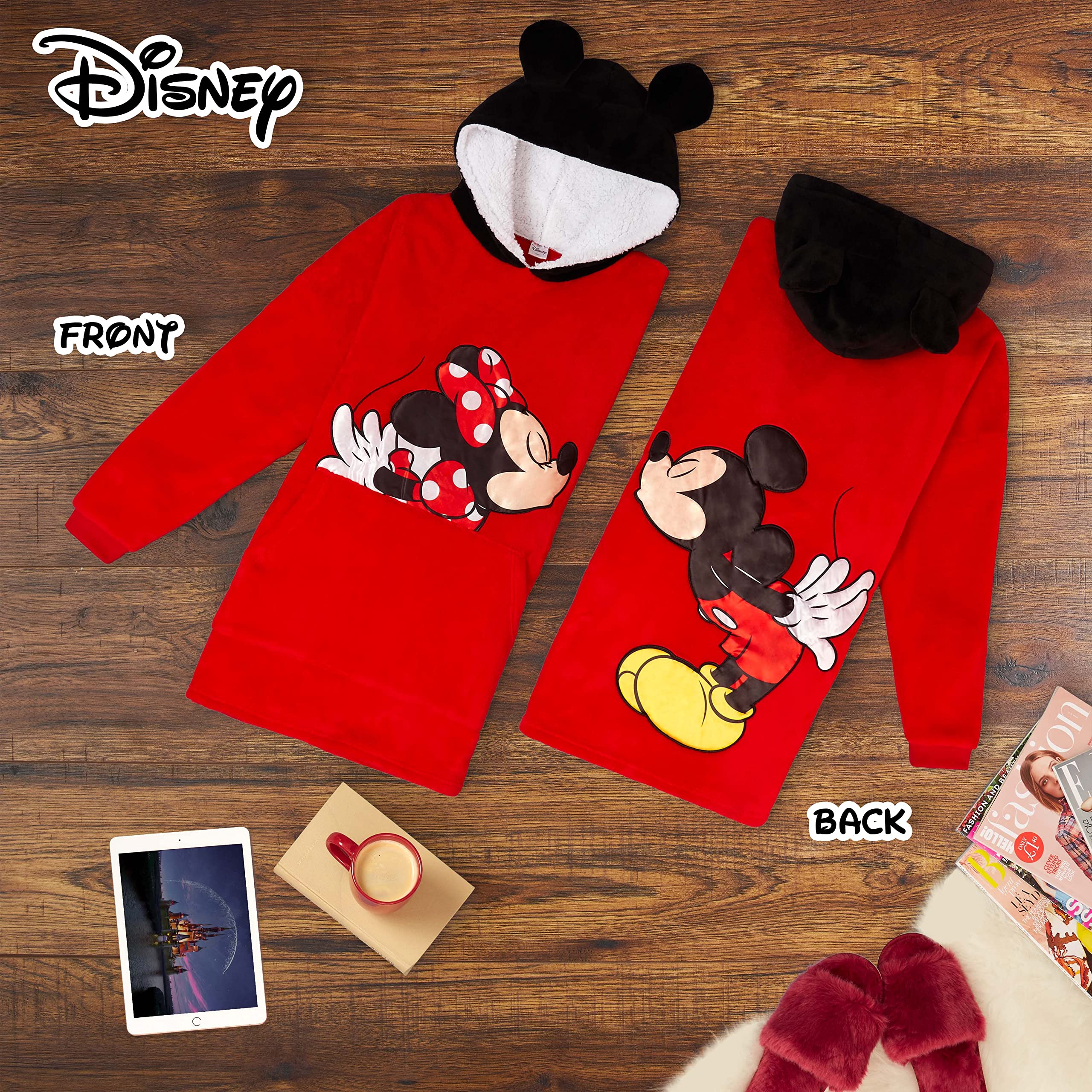 Disney Felpa Donna con Cappuccio, Oversize Blanket Hoodie Calda di Pile Minnie e Mickey