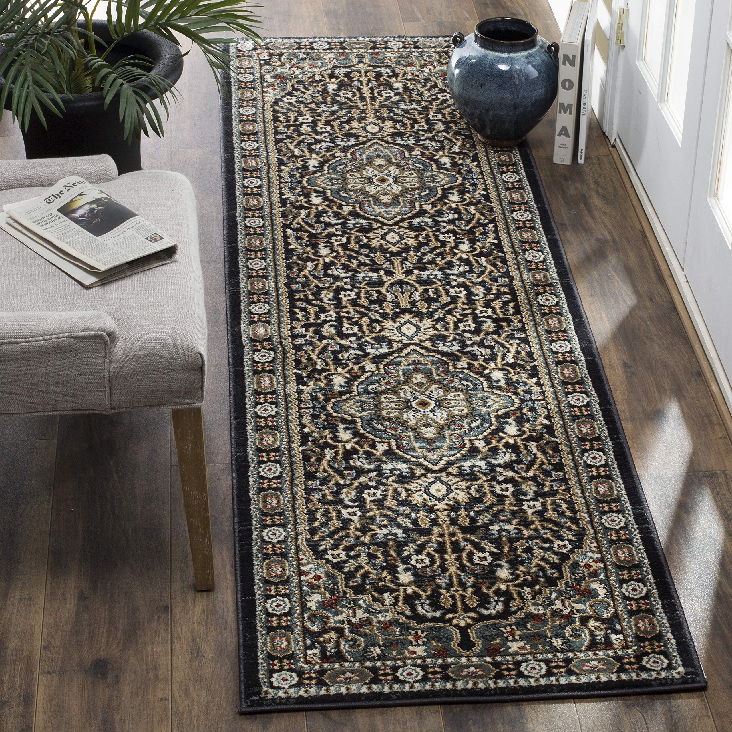 SAFAVIEH Lyndhurst Collection Runner Rug - 2'3" x 8', Anthracite & Teal, Traditional Oriental Design, Non-Shedding & Easy Care, Ideal for High Traffic
