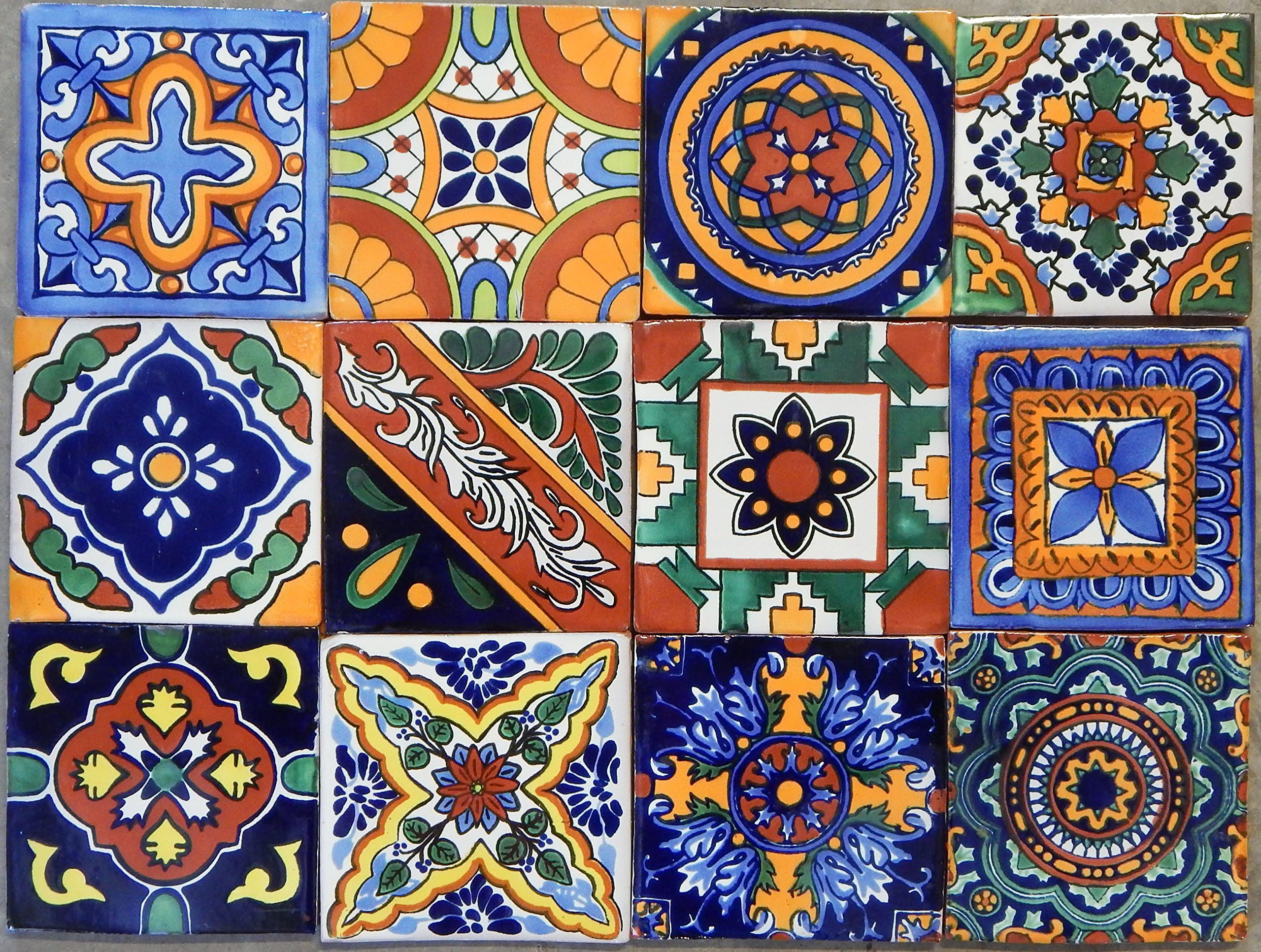 Mexican Tiles Mix Box of 100 Talavera Tiles Hand Painted 5 Colonial ...