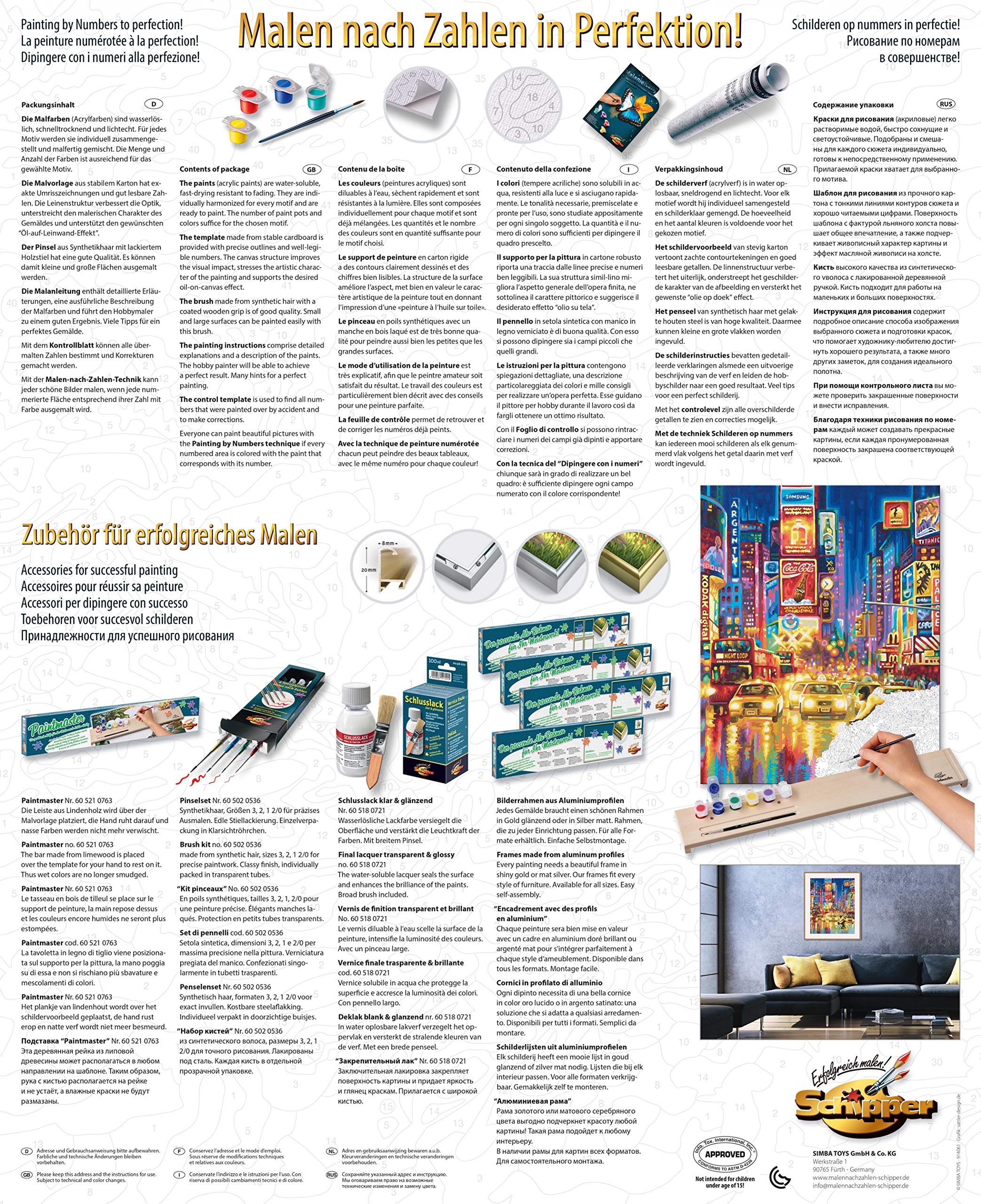 Schipper 609130815 Malowanie według numerów - New York Times Square - obrazy dla dorosłych, łącznie z pędzlem i farbami akrylowymi, 40 x 50 cm