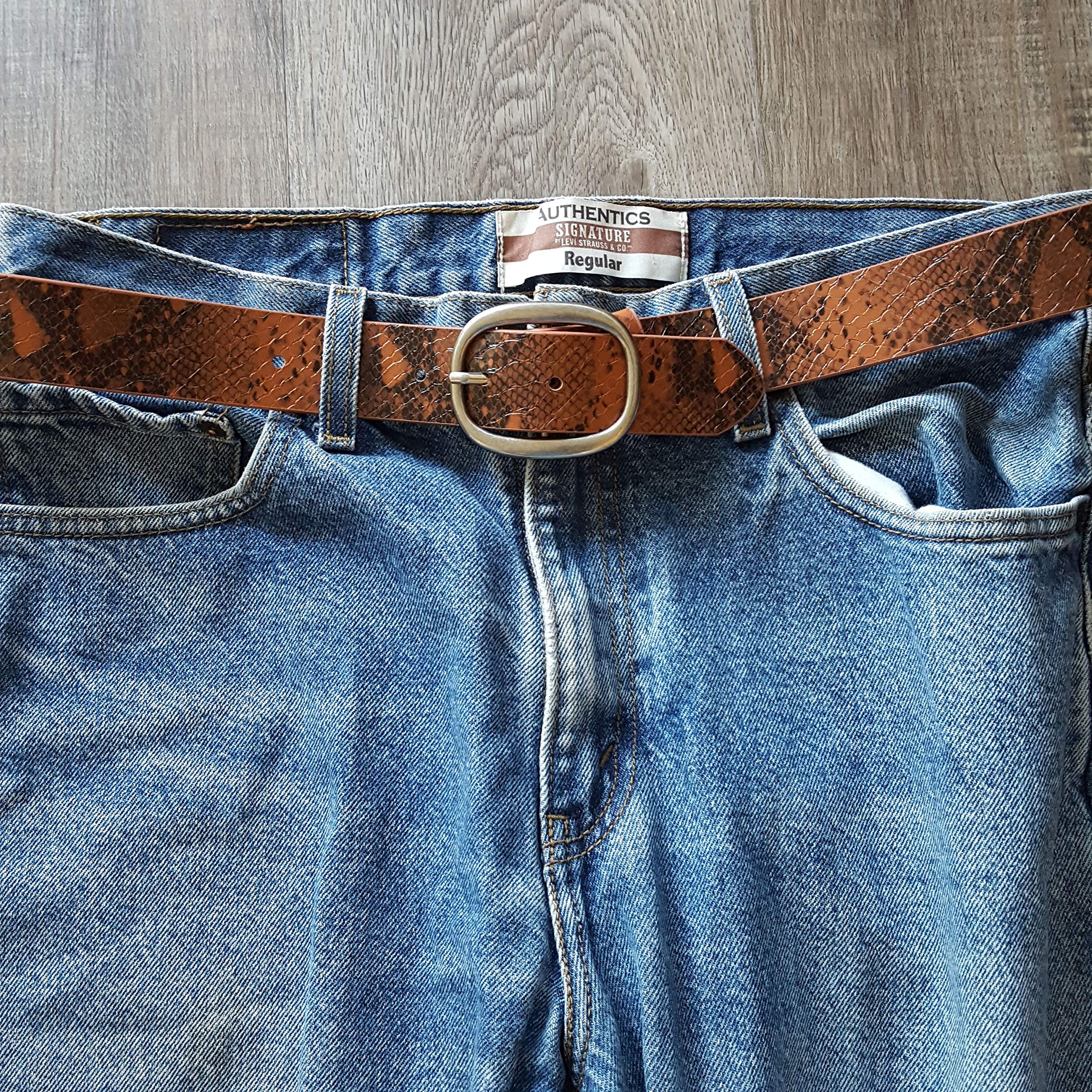 Axesoria Vegan Plain Belt with Oval Buckle Dark Orange Python S