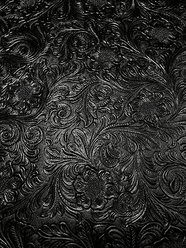 Miniatura 2 de Tooled Faux Leather Western Cowboy Embossed Vinyl Craft DIY and Upholstery Pleather Fabric - by The Yard Black