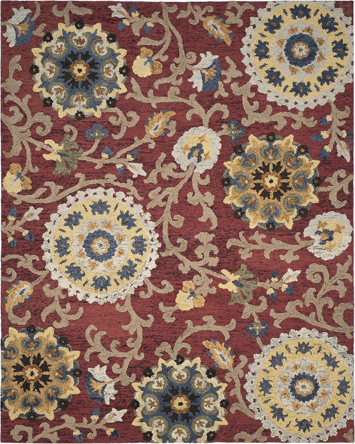 Handmade Red Floral Wool 9' x 12' Area Rug