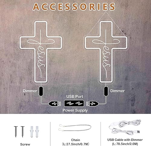 Miniatura 5 de Letreros de neón con cruz de Jesús, decoración de pared LED para dormitorio, sala de estar, bodas, letrero de luz regulable para decoración del