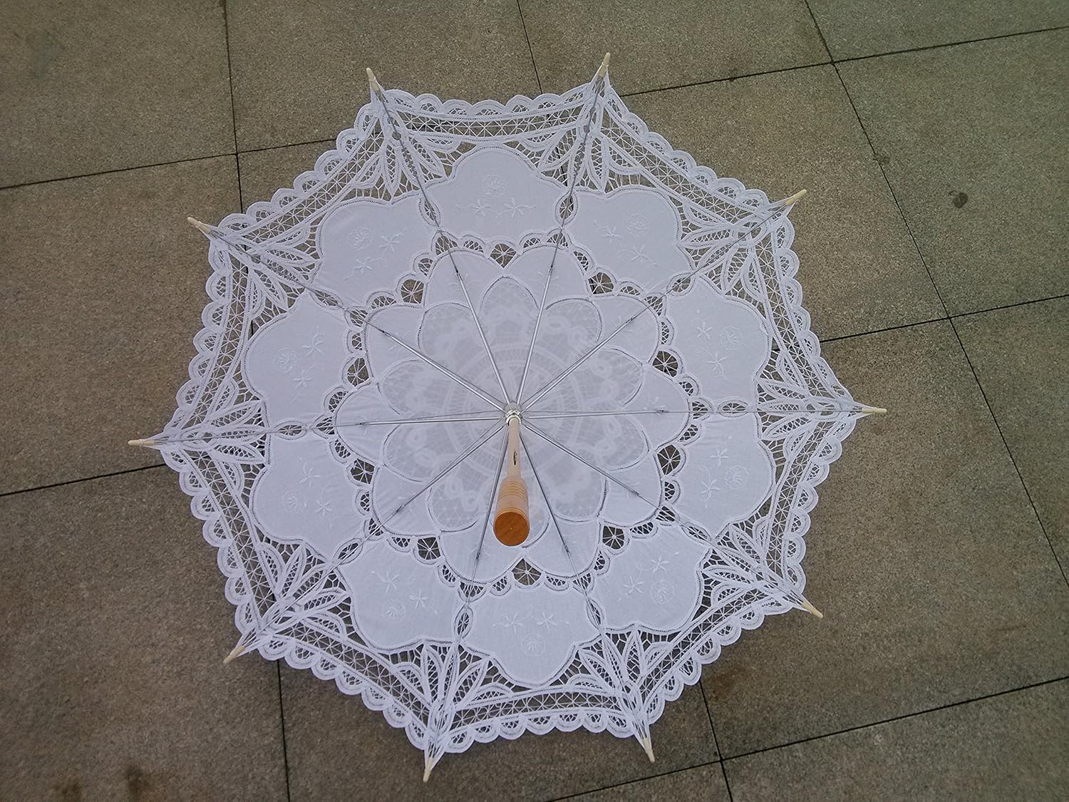 White Lace Parasol Umbrella Wedding Bridal 30 Inch Adult Size - Image 5