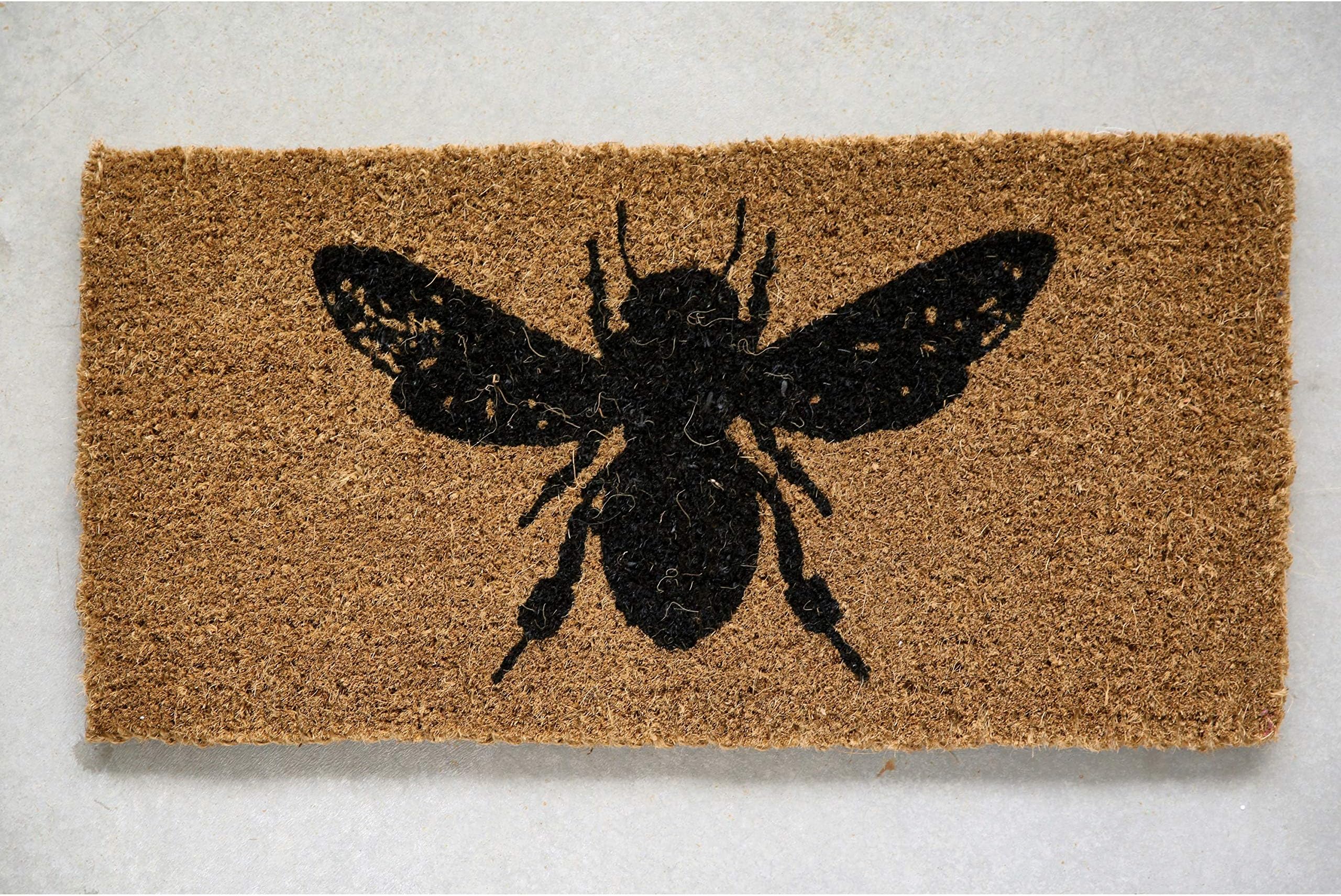 Creative Co-OpBee Print Natural Coir Doormat, Black