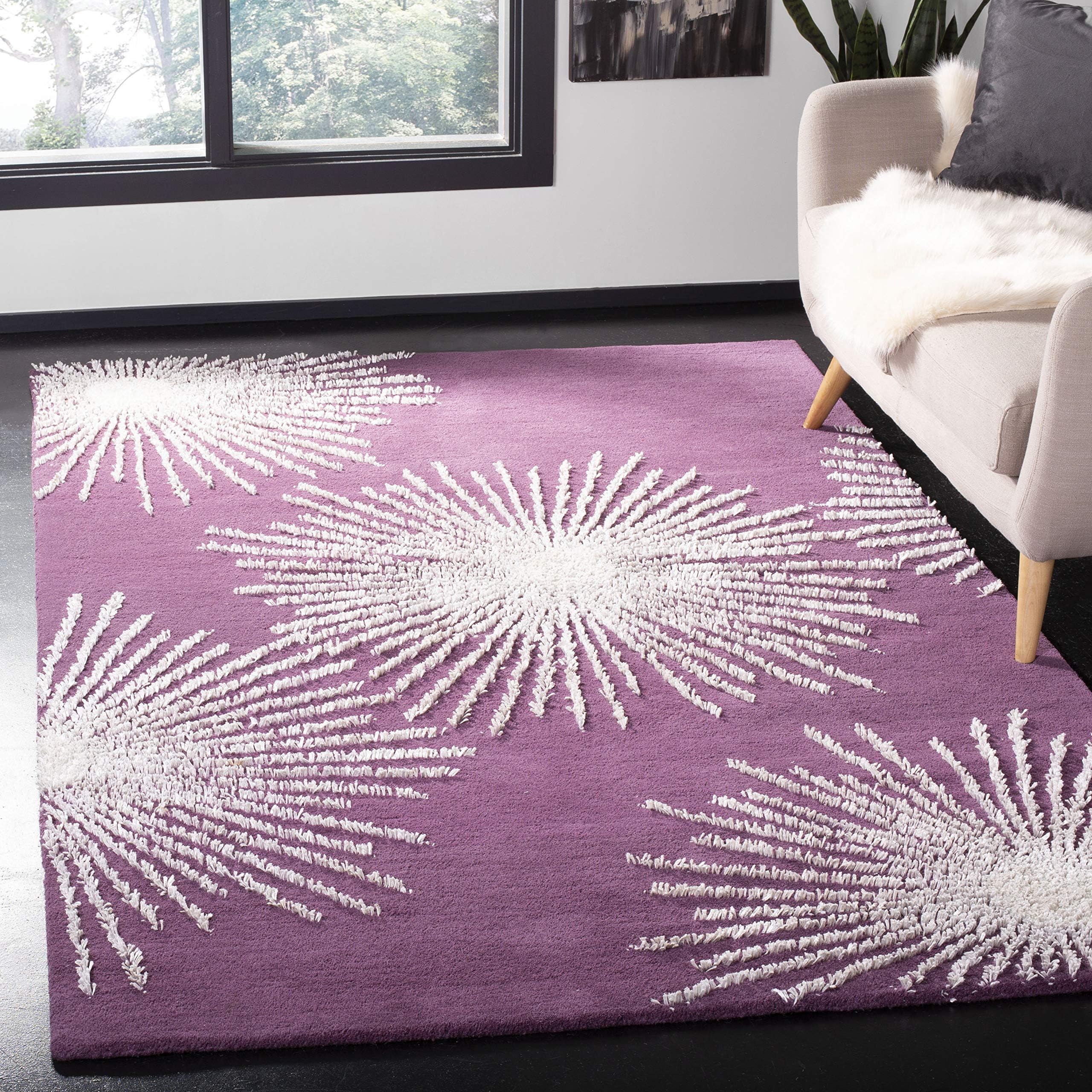 Soho Collection Accent Rug - 3'6" x 5'6", Purple & Ivory, Handmade Starburst Wool & Viscose, Ideal for High Traffic Areas in Entryway, Living Room, Bedroom (SOH712P)