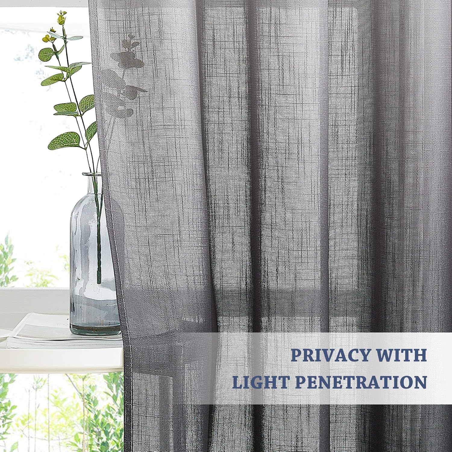 NICETOWN Semi Sheer Curtains 84 inch Length for Living Room, Grommet White & Black Ombre Curtains Linen Blend Privacy Vertical Drapes Window Treatments for Hall/Villa, 100" Wide Total 2 Pieces