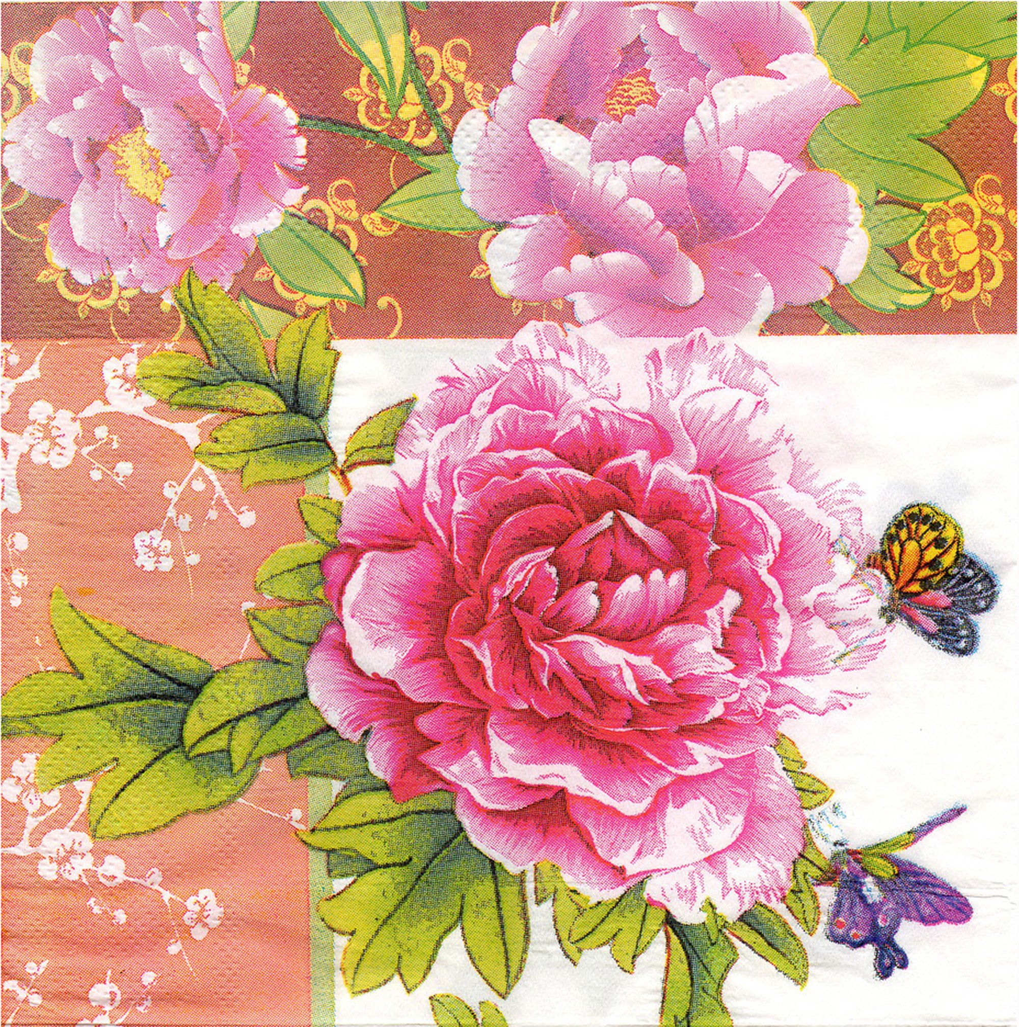Napkins Pink 20 X Chinese Oriental Paper Tissues (Flower )