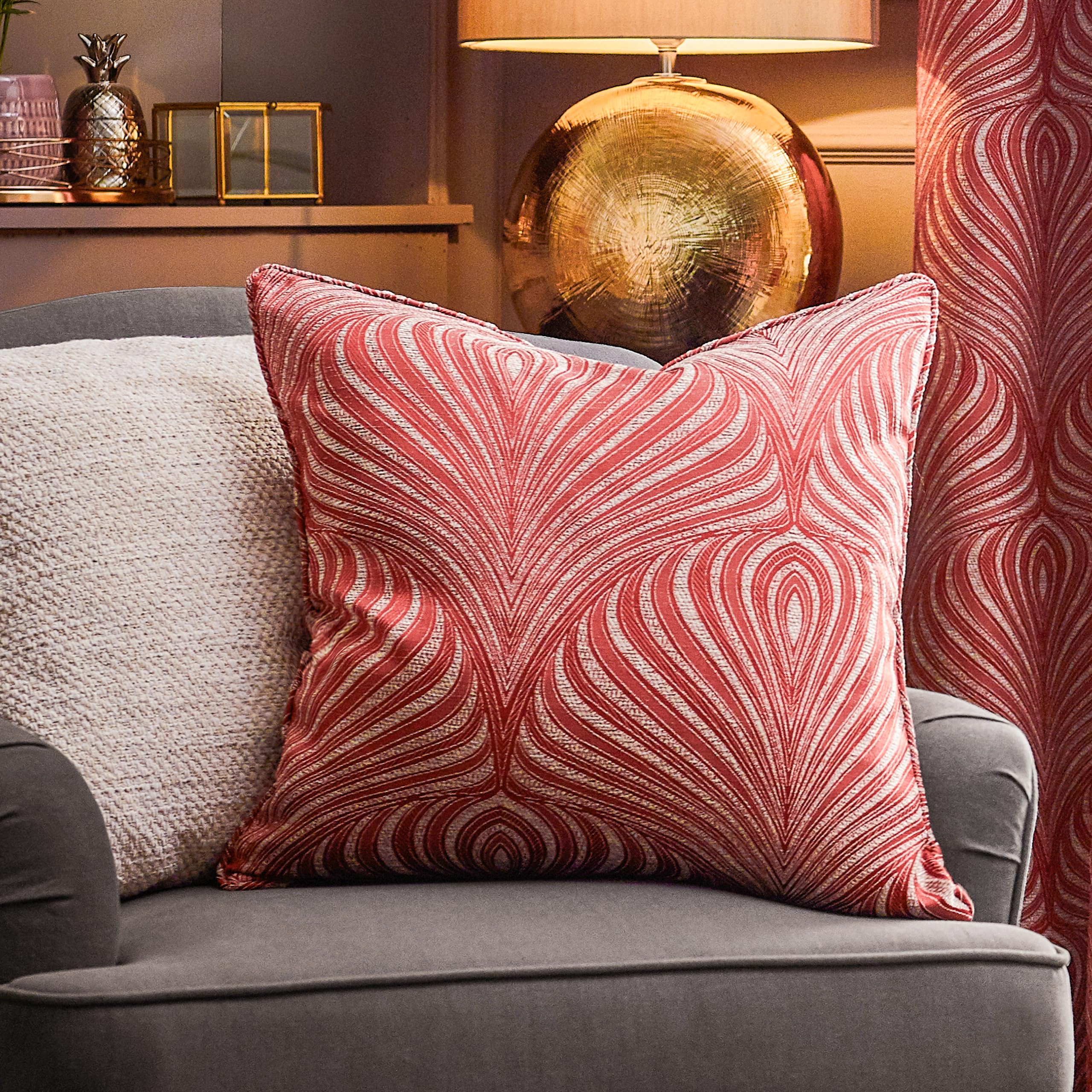 Paoletti Gatsby Jacquard Piped Feather Filled Cushion Gold