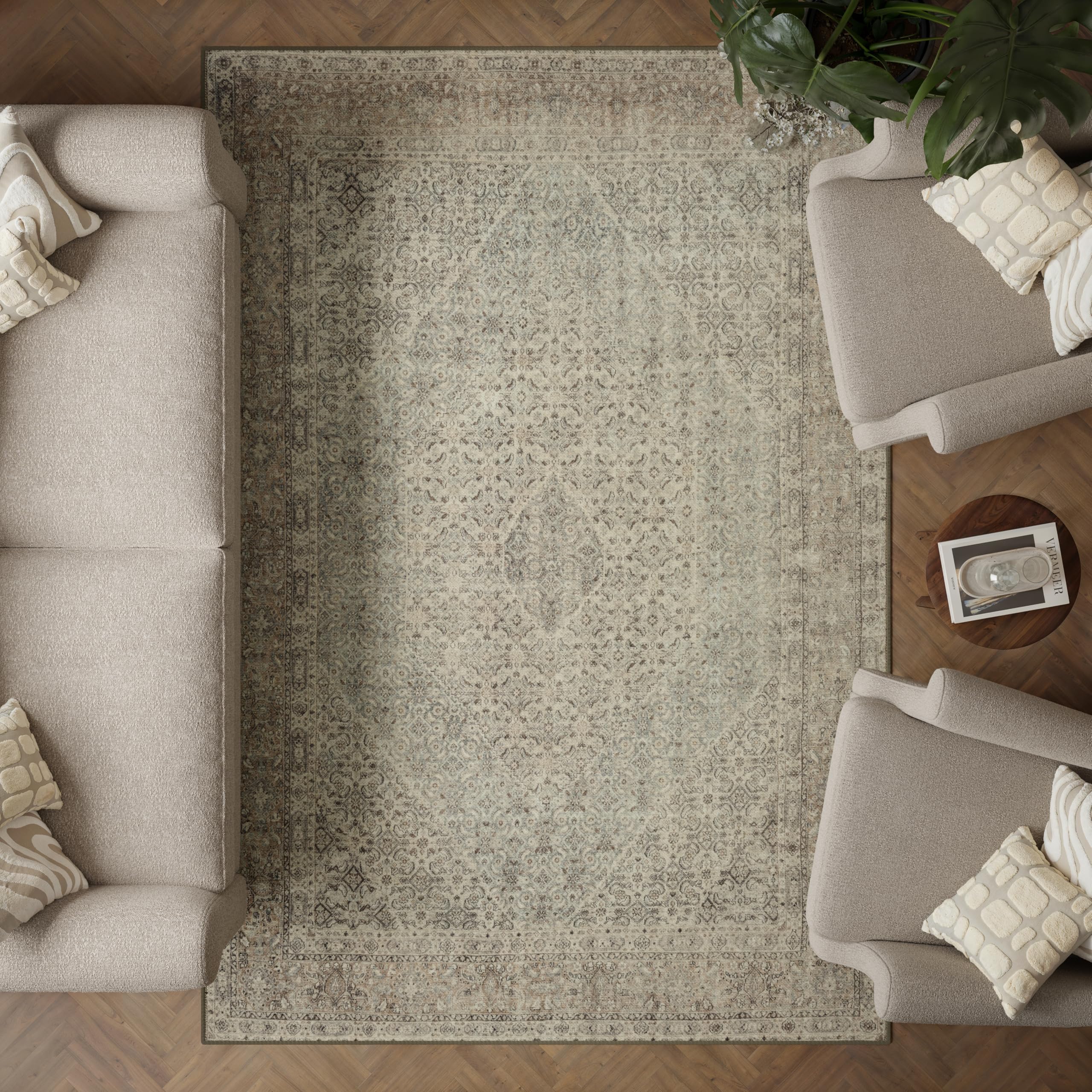 artyrugs Machine Washable Rug, 200x290cm, 75% Recycled Cotton, Short Pile, Non-Slip Backing, Non-Shedding, Suitable for Living Room, Bedroom, Kitchen, Hallway, Office, Antique Sand โ image 1