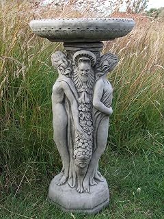 Garden Ornaments by Onefold BB22 Three Graces Large Stone Bird Bath Feeder, Grey, 38x38x77 cm