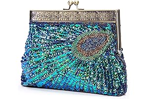 Beaded Sequin Peacock Evening Clutch Bags Women's Turquoise Purse
