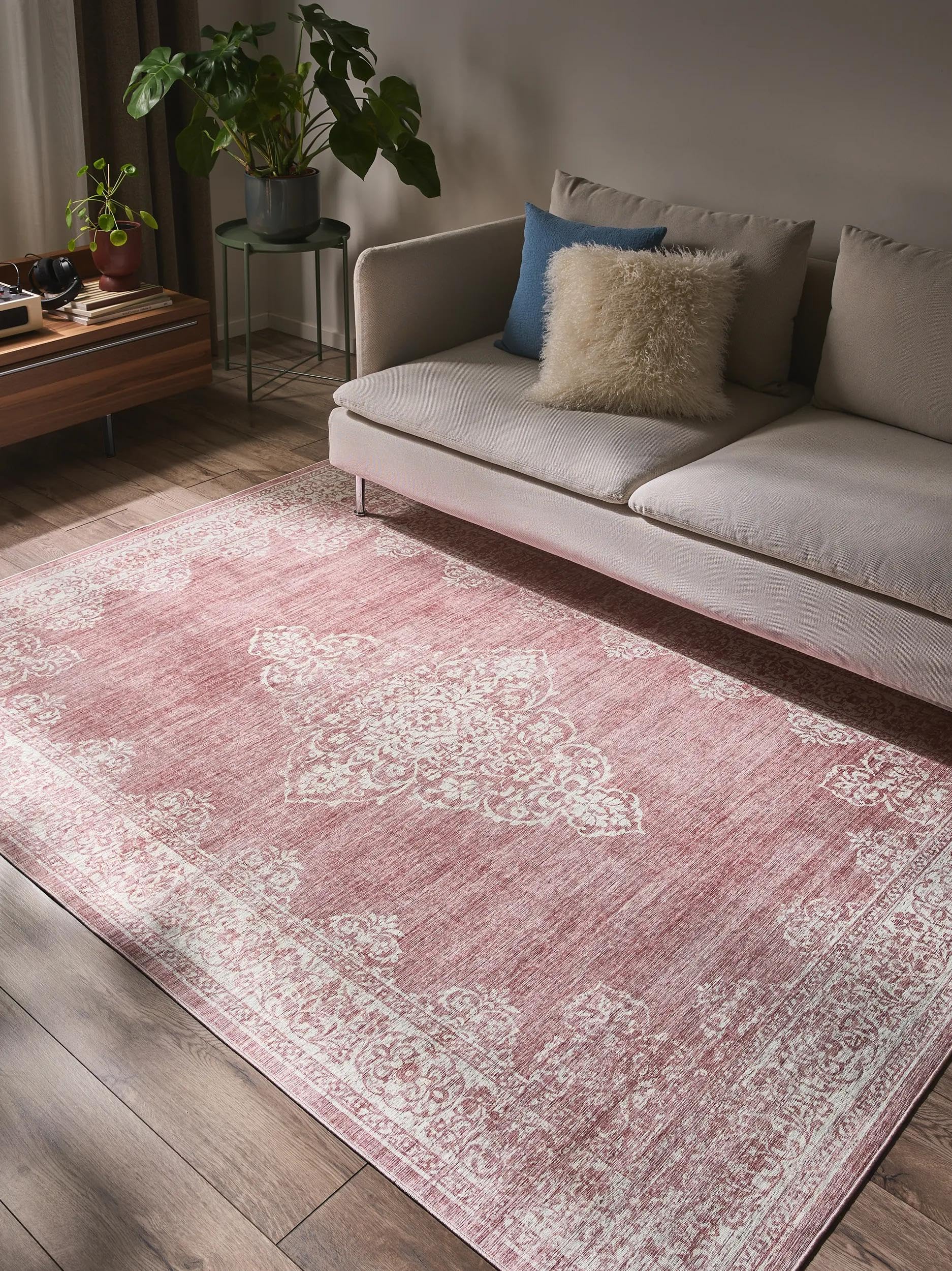 benuta Pop Alfombra Salon Laury - Rosa 250x350 cm - Fibra sintética - Rectangular & Estilo: Vintage, Elegante, Retro, Abstracto para Sala de Estar, Comedor, Dormitorio, Entrada