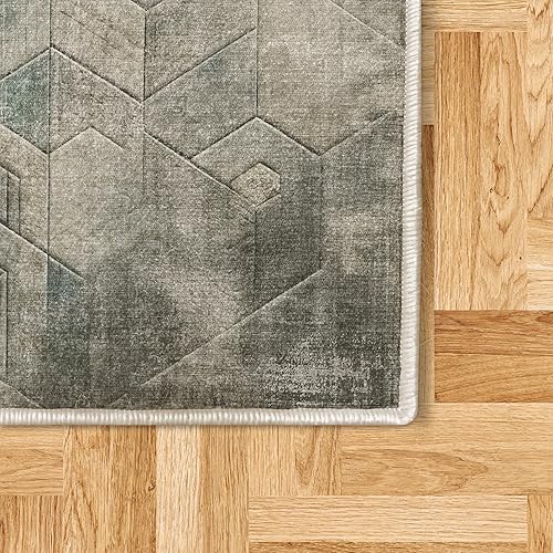 Miniatura 6 de Ambesonne Alfombra decorativa geométrica, escena clásica de cubos de diseño futurista con líneas de boceto efecto desvanecido, alfombra de calidad