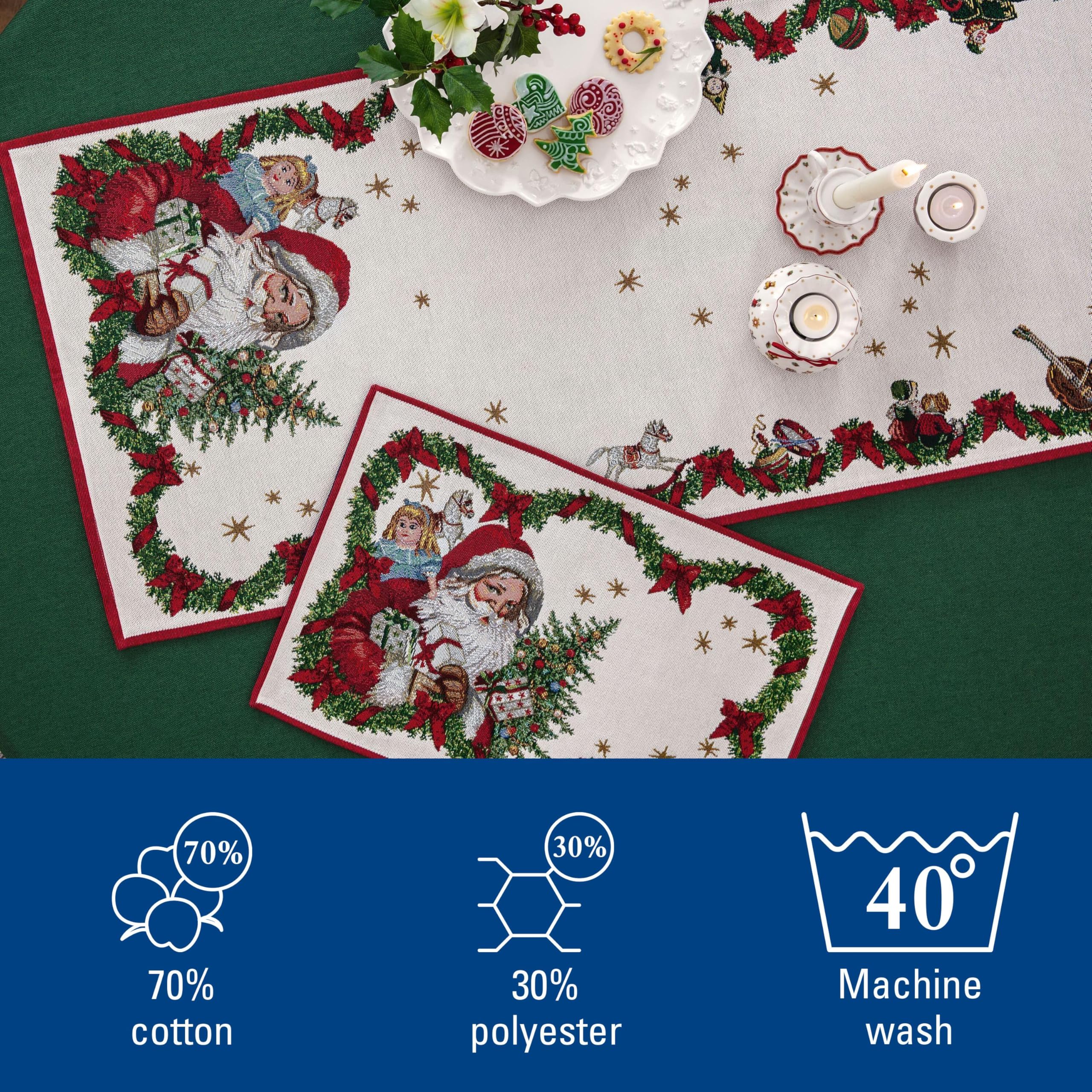 Villeroy & Boch – Toy's Fantasy Gobelin bieżnik XL, 49 x 143 cm, bieżnik na stół z motywem świątecznym Świętego Mikołaja wykonany z bawełny i poliestru, kolorowy, duży, można prać w pralce