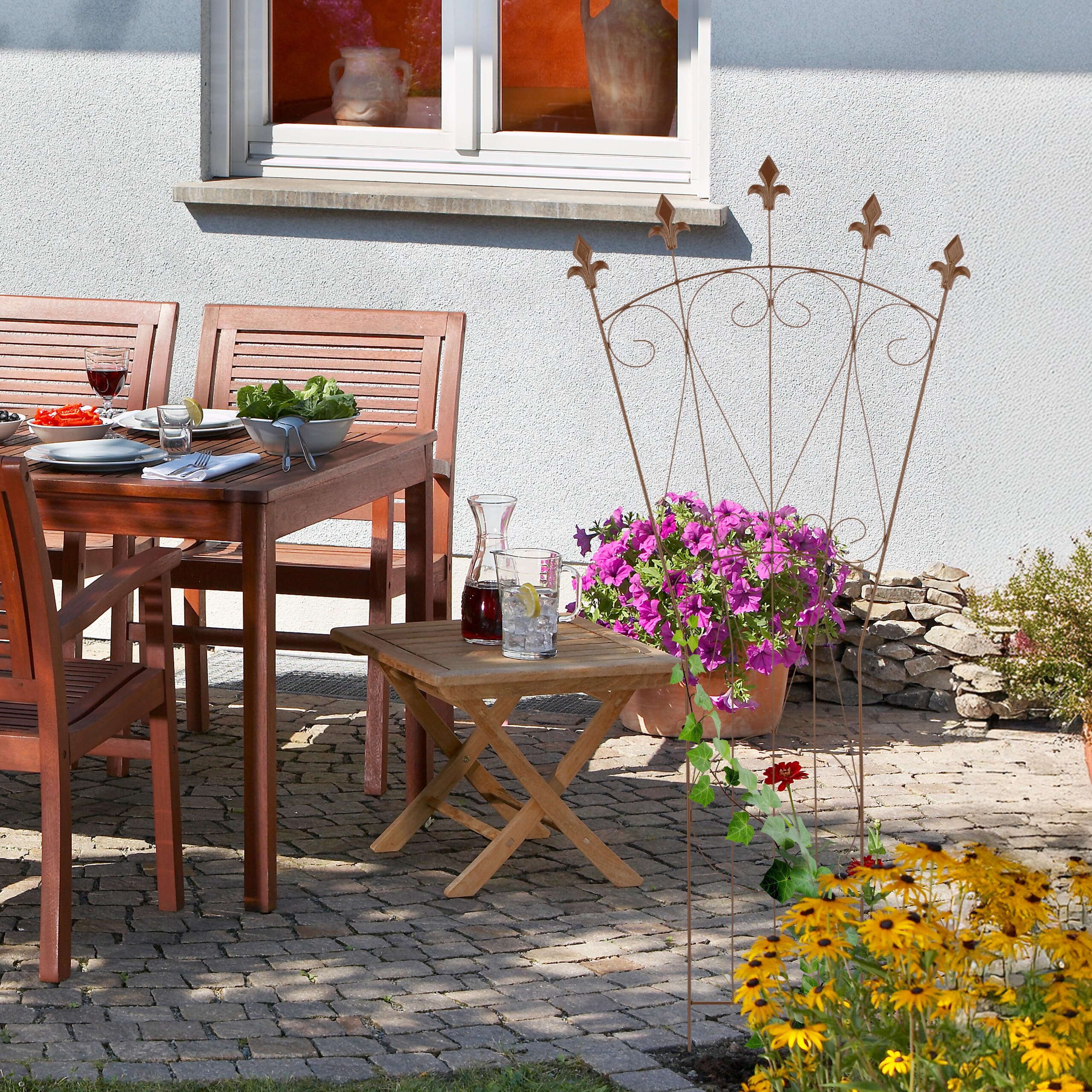 Relaxdays Rankgitter, 2er Set, Metall, Vintage, H x B: 145 x 54 cm, Kletterpflanzen, zum Stecken, Rankspalier, braun