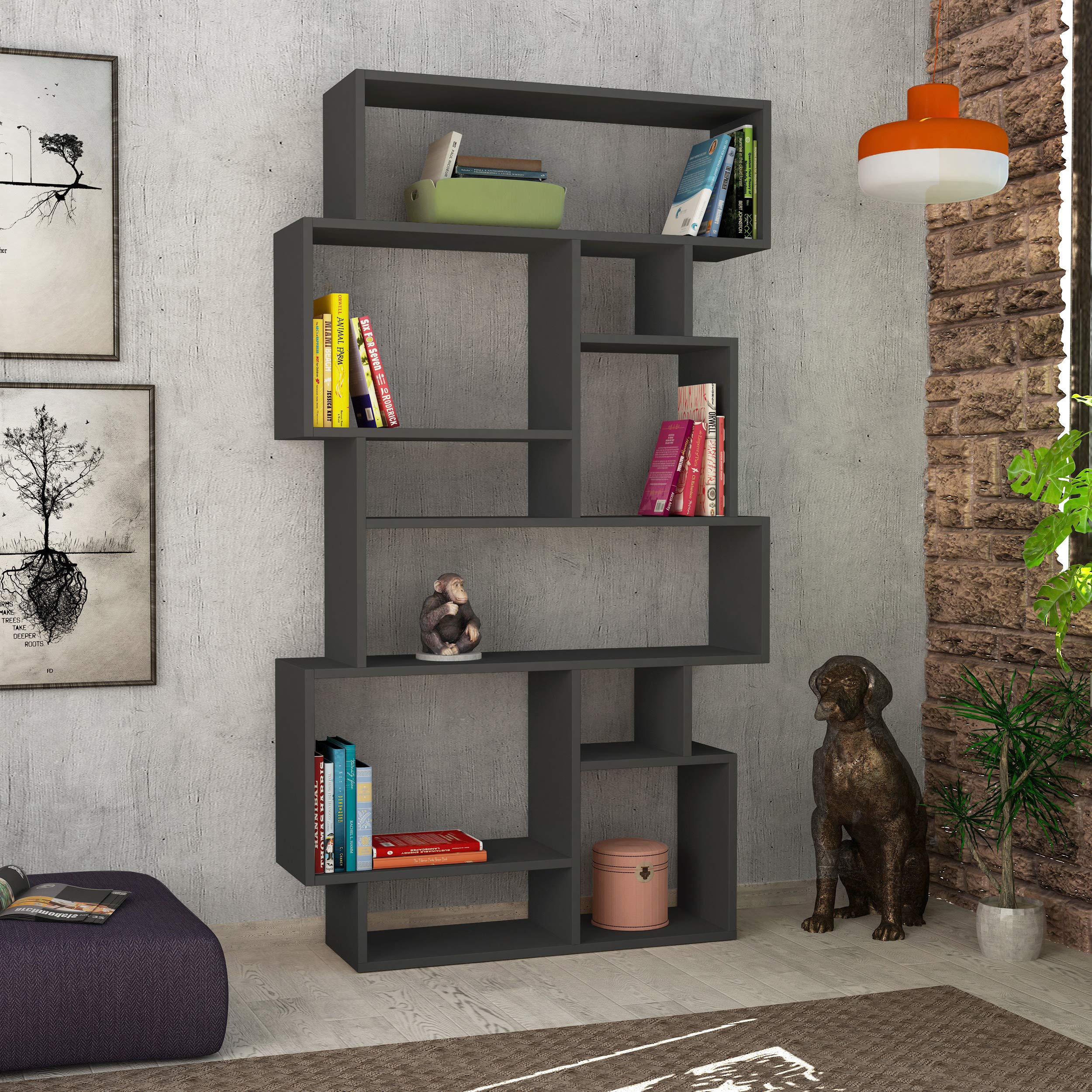 HOCUS PICUS 6 Tier Bookcase 96x26x169cm - Many Colour Options - Living Room Furniture - Easy to Assemble - Book Storage - Display Unit by Hocuspicus (Anthracite) — image 1