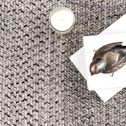 Miniatura 7 de nuLOOM Jayda - Alfombra trenzada para interiores y exteriores, 2 pies 6 pulgadas x 8 pies, color carbón, rectangular