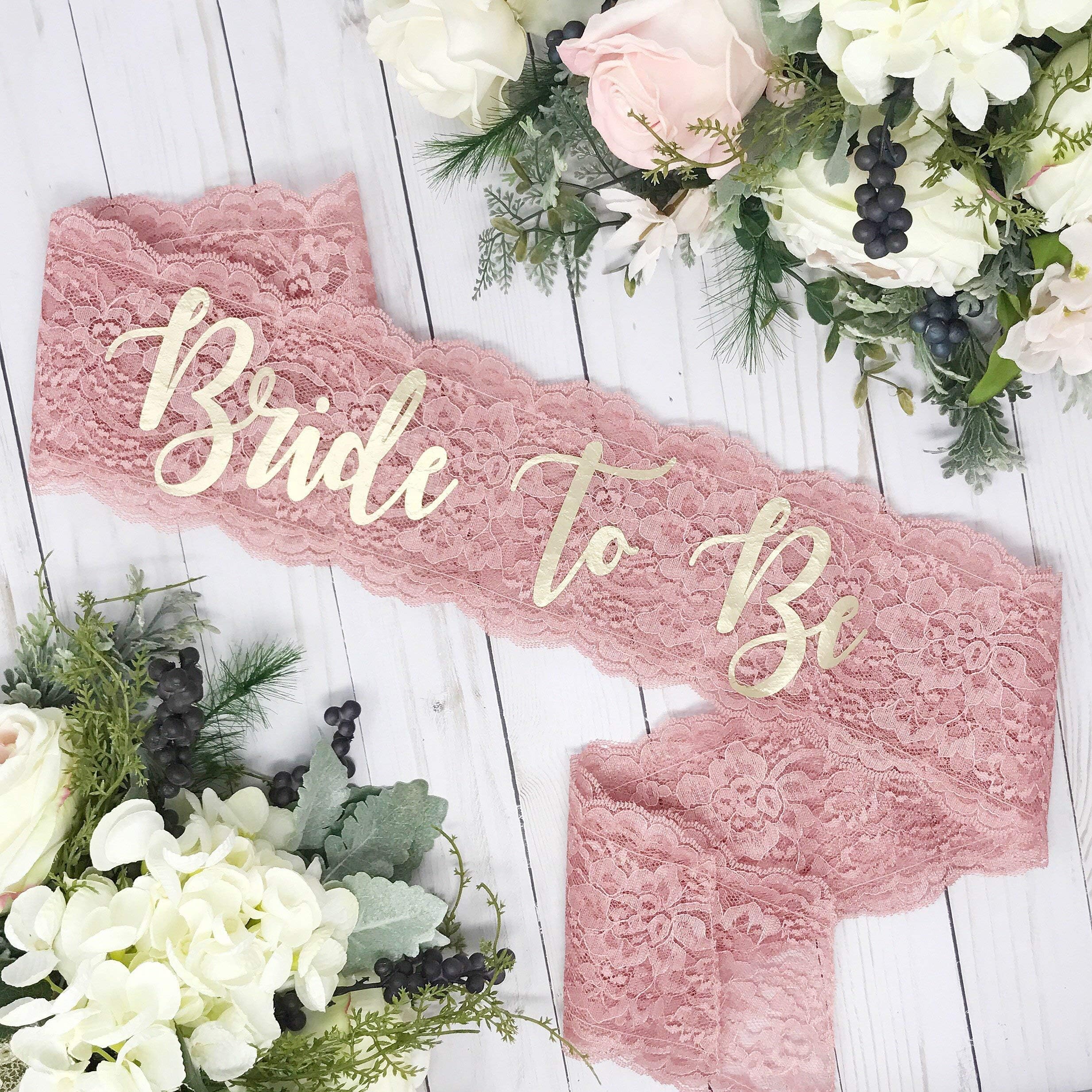 Lace Bachelorette Sash - Dusty Rose Lace - Gold"Bride To Be"