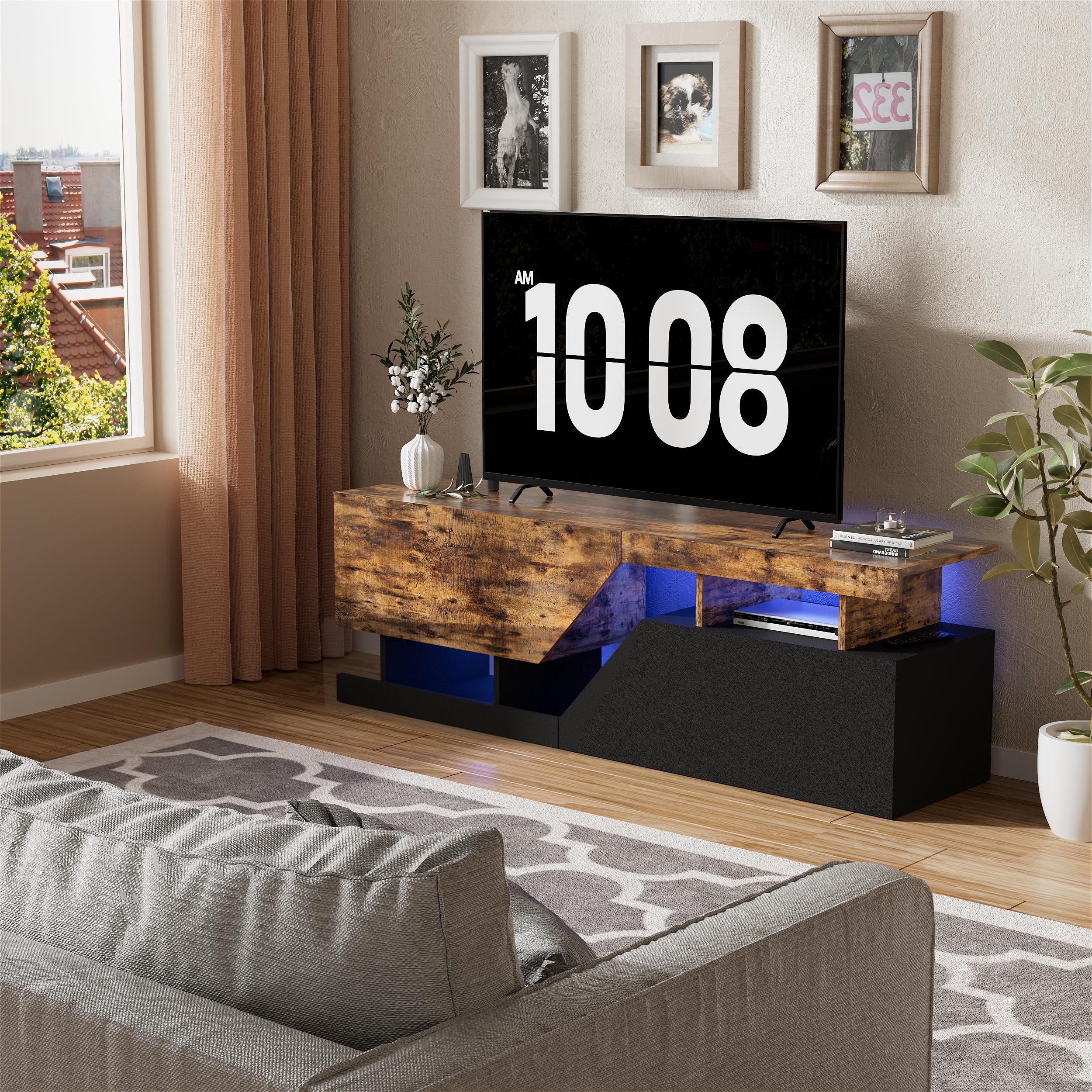 Mobile TV con Luci LED a 2 porte Mobile per TV Tavolino Basso Tavolino Porta TV fino a 65 Pollici Armadio Moderno per TV Mobile Porta TV per soggiorno, sala da pranzo, camera da letto 140cmX35cmX44cm