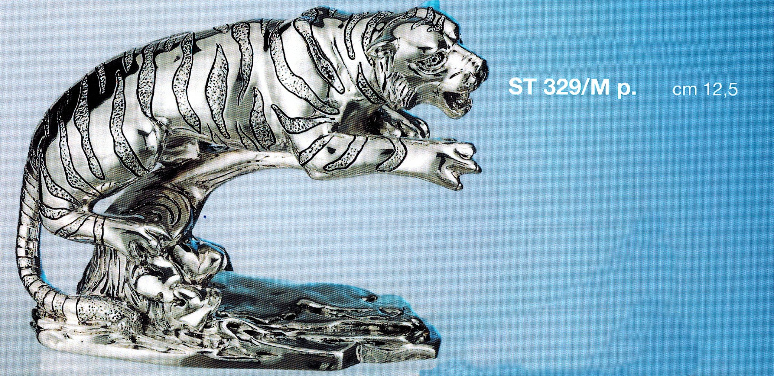 Tiger on Branch Figurine cm12,50 Laminate Silver Made In Italy