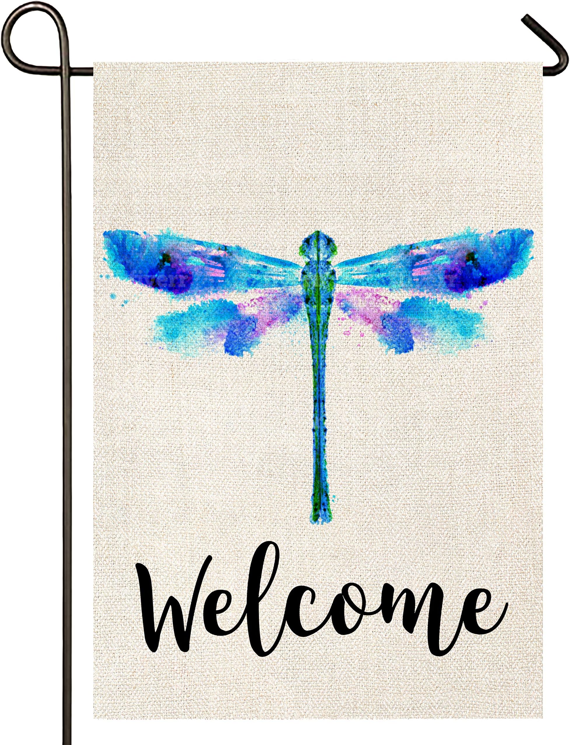 Atenia Dragonfly Garden Porch Flag, Double Sided Garden Outdoor Yard Spring Decorative Home Flags for Summer Decor (Garden Size - 12.5X18)