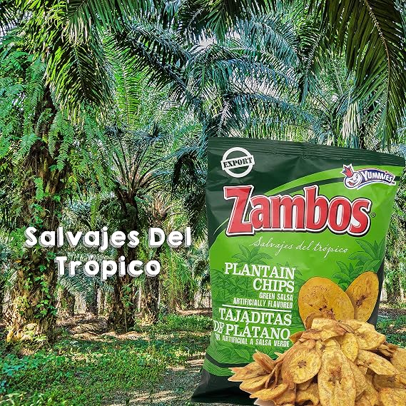 Zambos Plantain Chips Delicious Plantain Chips with Green Salsa (Tajaditas de Platano con Salsa Verde). Unique Flavor from Salvajes del Tropico - 5.46 ounces (155grams) 3 PACK