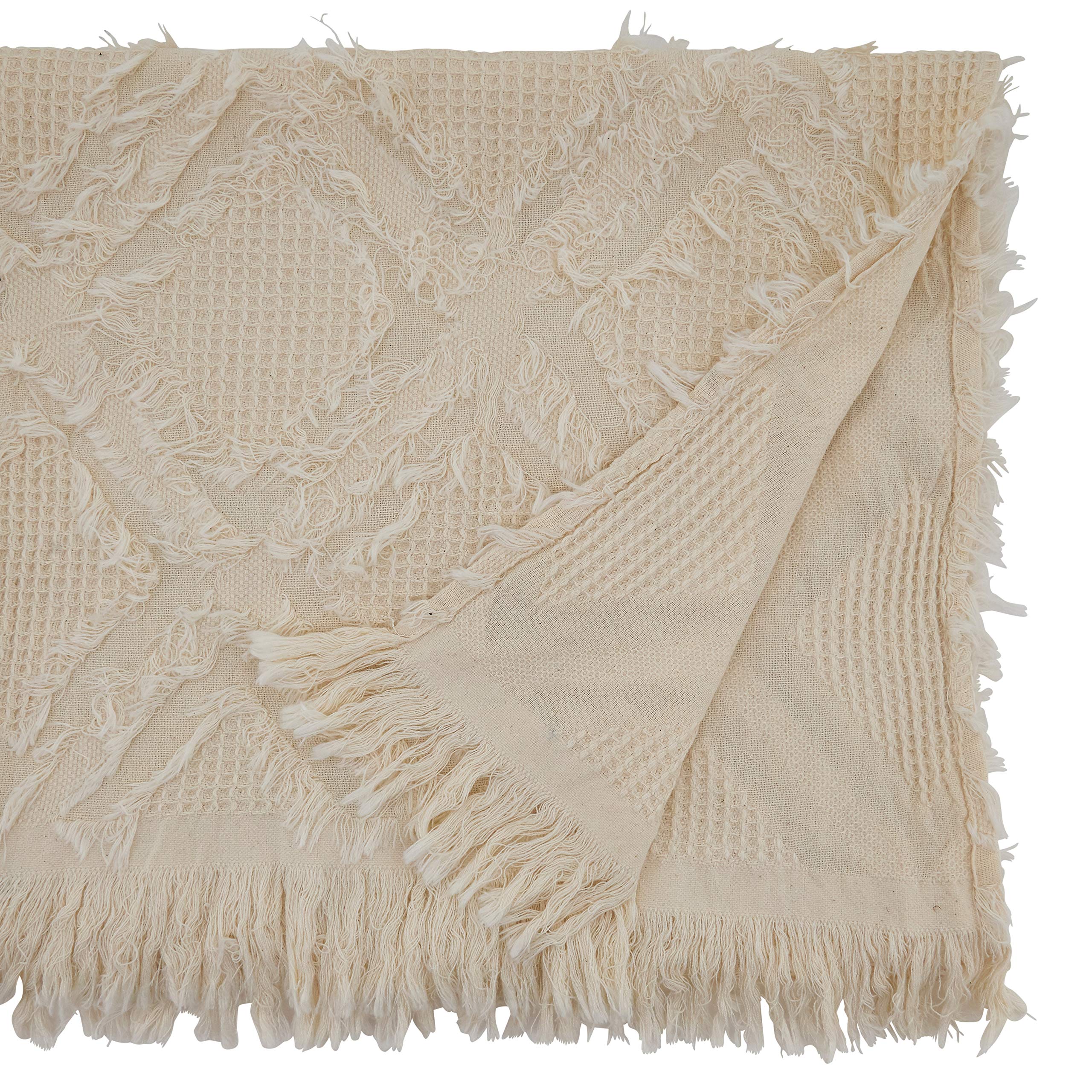 SARO LIFESTYLE Ivoryline Collection - Camino de Mesa de Punto gofre con Flecos, 16 x 90 Pulgadas, Color Marfil