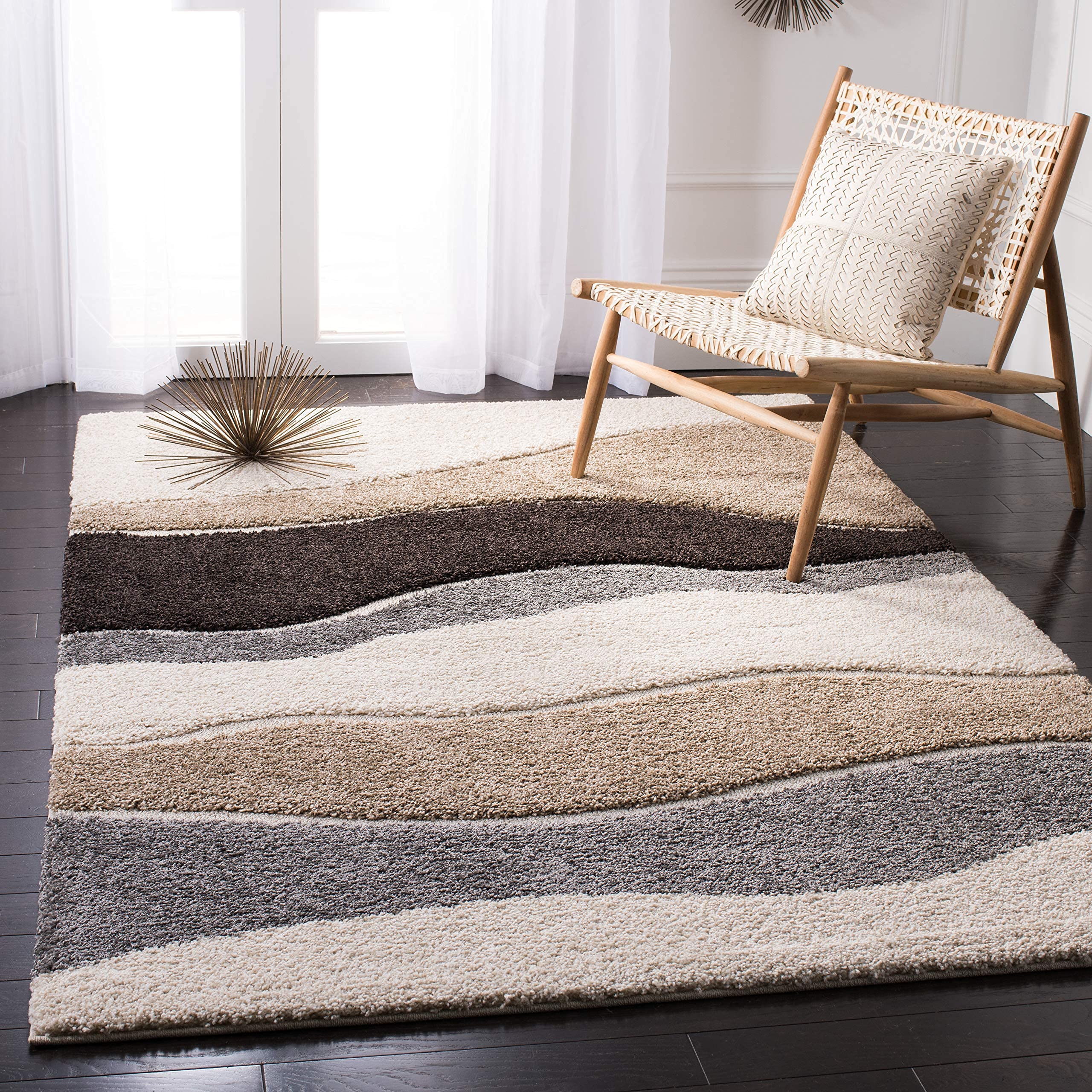 Carpets for Living Room 5x7 feet Thick Extra Soft and Plush Fluffy Anti Skid Rugs for Living Room Decor Carpets for Bedroom & Hall Brown Beige Grey Shaggy Rug