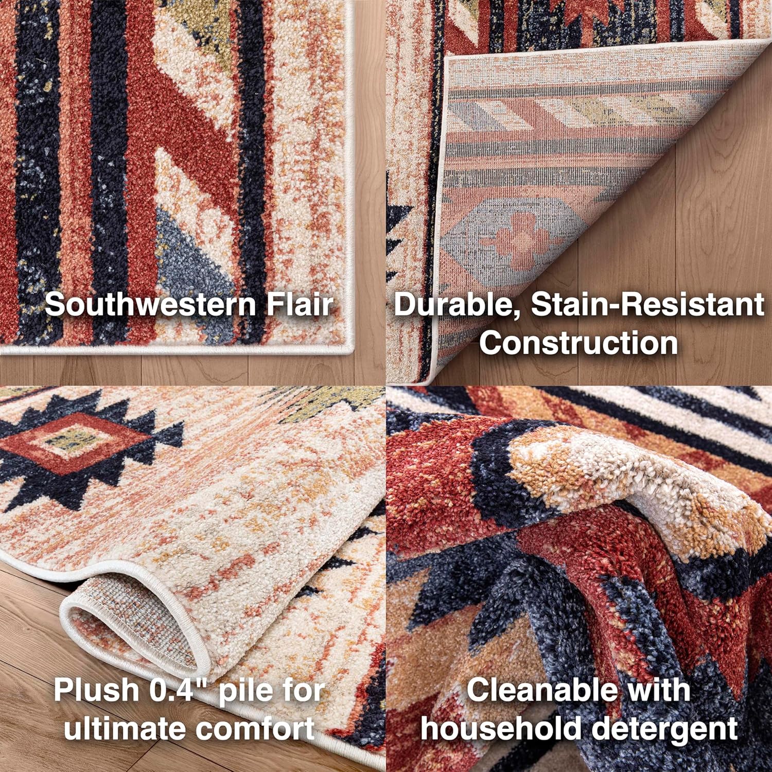 Reversible Cream Synthetic 5' x 7' Easy-Care Area Rug