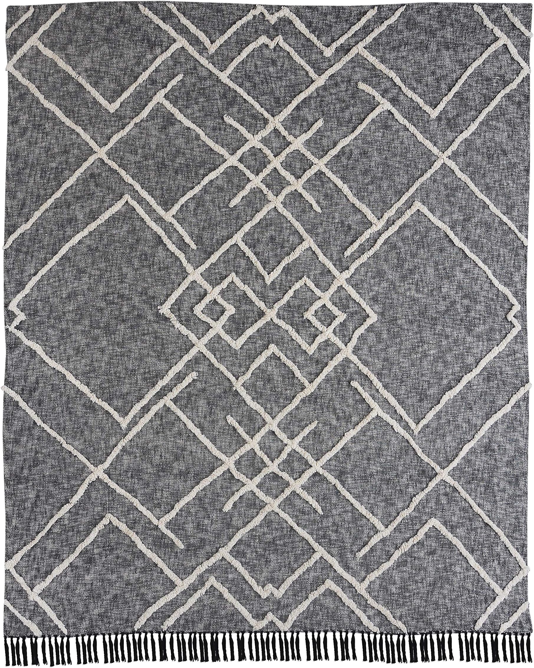 LR Home Tufted Geometric Diamond and Distressed Coverlet - Queen Size, Black/Ivory, 90" x 90"